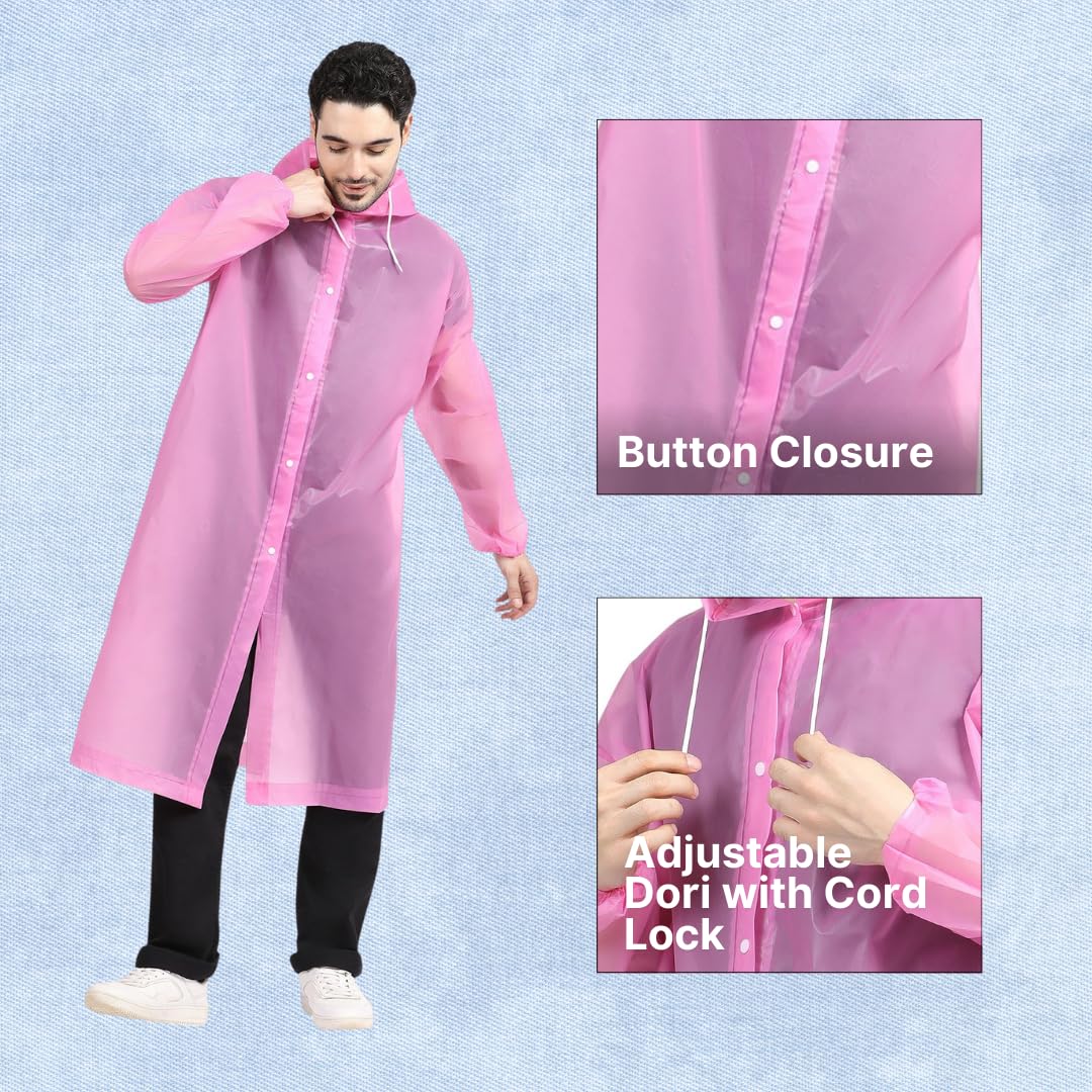 Citizen Eco-Friendly EVA Poncho Raincoat for Men & Women, Lightweight Waterproof Coat with Hood, Adjustable Drawstring, Button Closure Reusable & Durable Outdoor Rainwear-Pack of 3 Random Colors - Image 7 thumbnail