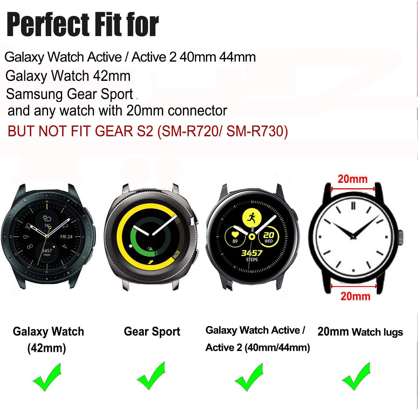 SPINYE Band Compatible with Galaxy 4 Watch/Galaxy Watch 42mm / Active/Active 2, 20mm Colorful Resin Replacement Strap for Samsung Gear Sport/Galaxy 3 41mm Women Men (White)