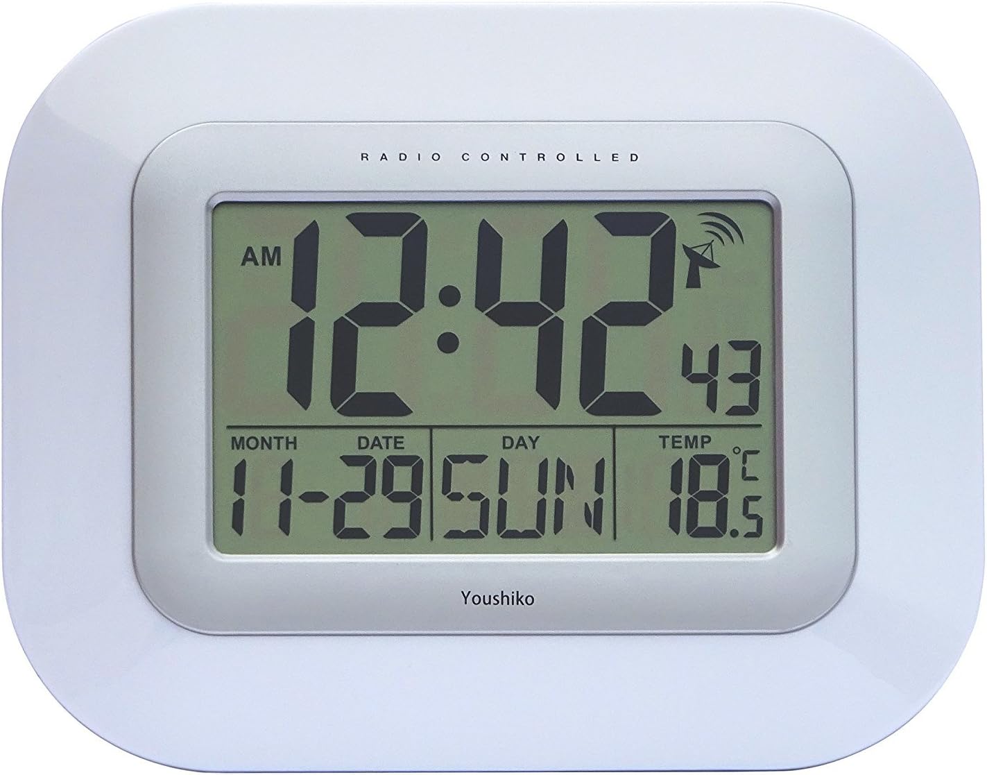 Youshiko Radio Controlled LCD Wall Mountable and Desk Clock (UK & Ireland Version) Jumbo LCD