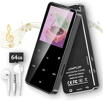 16GB+64GB MP3 Player with Bluetooth Portable HiFi Music Player with HD Speaker, Lossless Sound, FM Radio, Voice Recorder, Touch Buttons, E-Book Earphones & 16GB + 64GB Card Included, Alloy Metal