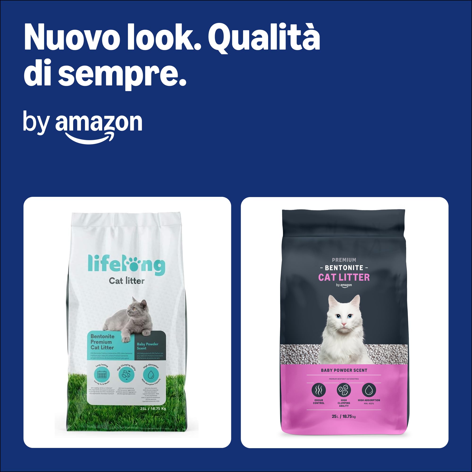 Amazon Lettiera per Gatti Premium in Bentonite, Profumazione al Talco, 25L (Confezione da 1) (in Precedenza un Marchio Lifelong, Stesso Prodotto)