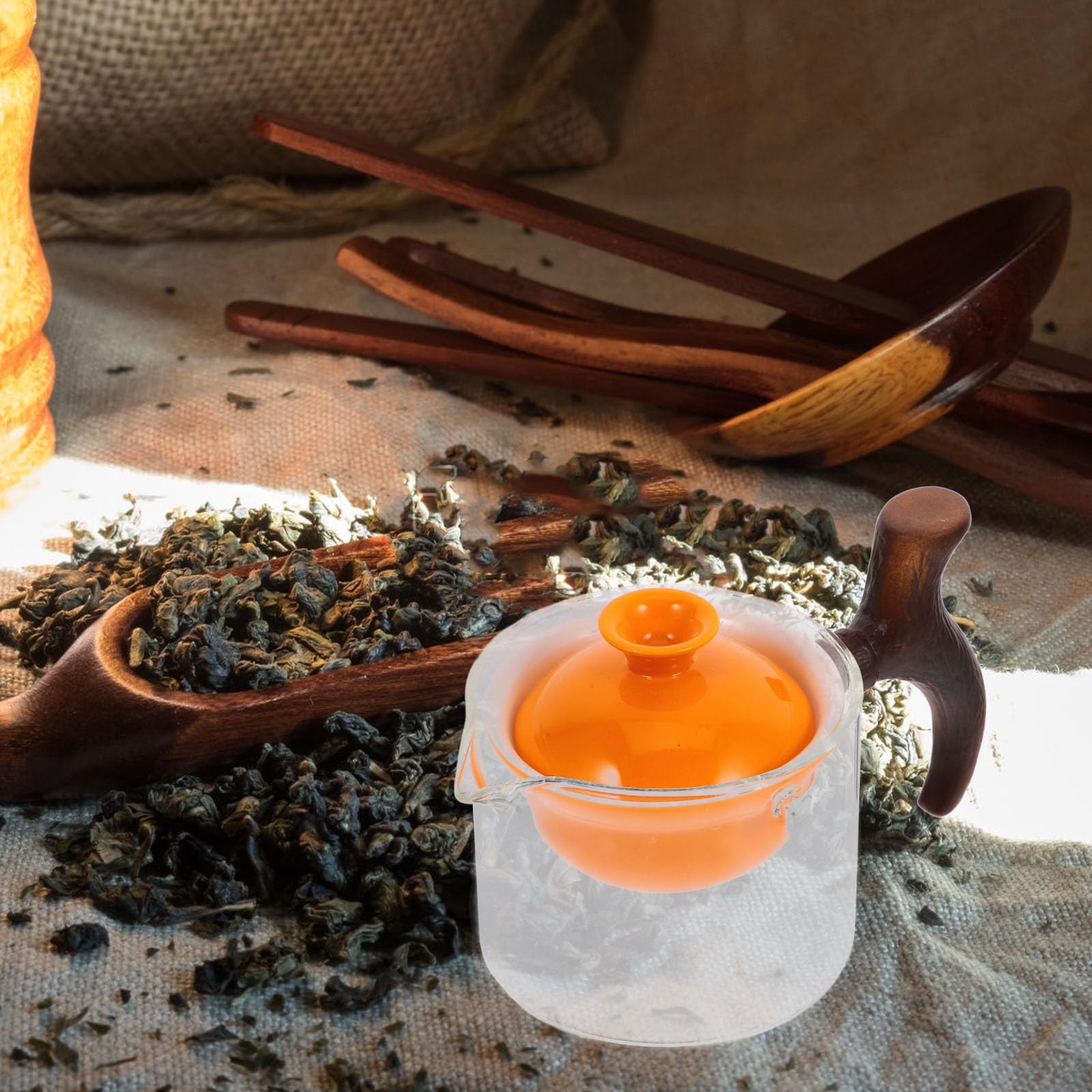 Tetera Asa Lateral de Cerámica Naranja y Filtro 360° para Té