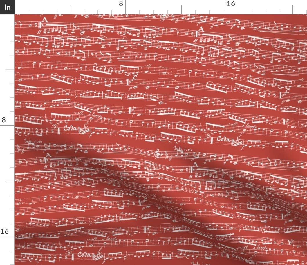 Spoonflower Fabric - Red Music Notes Musical Musician Piano Printed on Petal Signature Cotton Fabric by The Yard - Sewing Quilting Apparel Crafts Decor