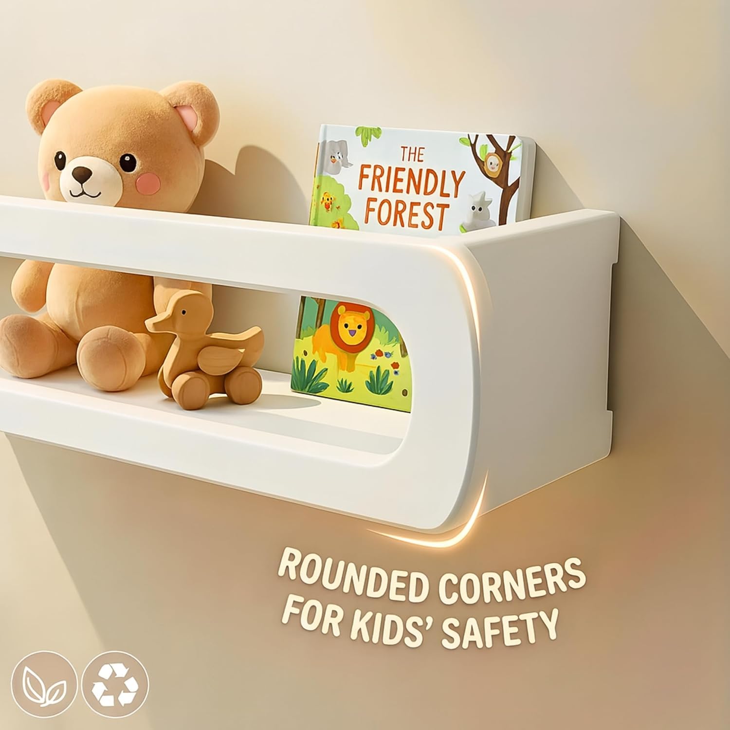 Floating Shelves for Wall, Premium Bamboo Wood, Fully Assembled - Nursery Book Shelves, Nursery Decor, Book Shelf for Kids Rooms, Wall Mounted Bookshelves, Set of 3 White