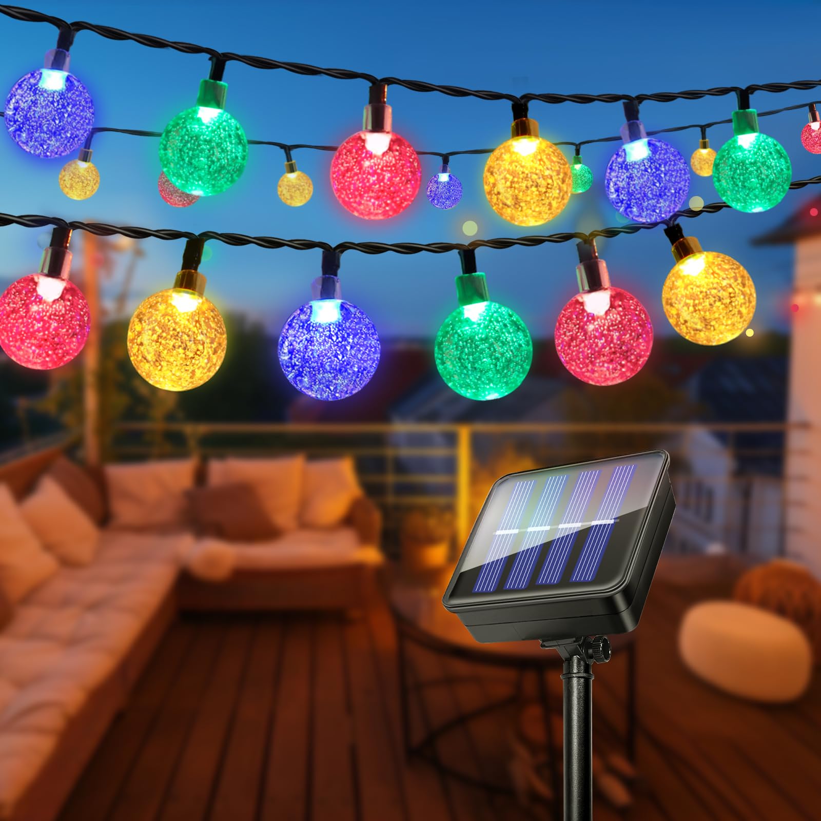 Guirnaldas Luces Exterior Solares, 11M 60LED Guirnalda Luces Solar, IP65 Impermeable, 8 Modos, Luce Solares, Interior y Exterior Cadena Bombilla para Jardín, Patio, Fiesta, Navidad (Multicolor)