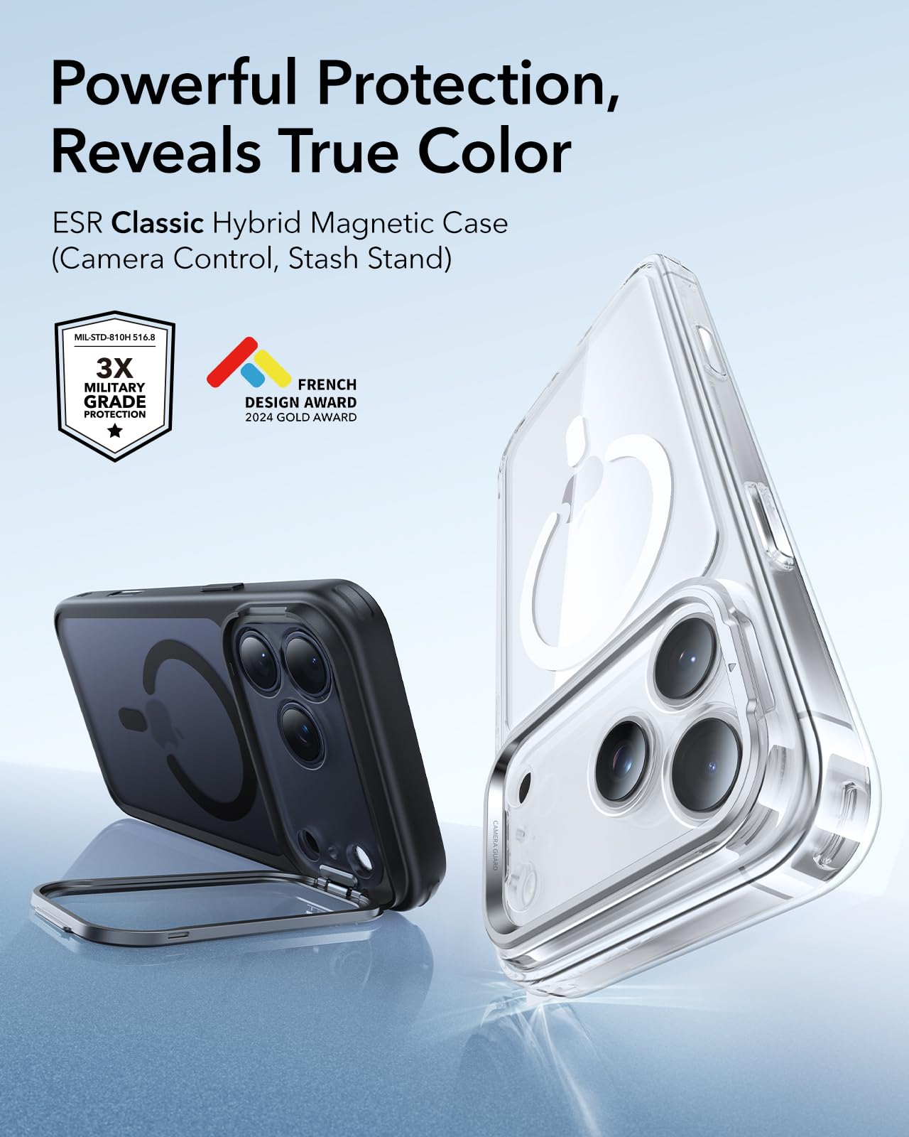 ESR Cover per iPhone 17 Pro, Controllo della fotocamera, Compatibile con MagSafe, Supporto integrato, Protezione di livello militare, Retro resistente ai graffi, Serie Classic, Nero Opaco