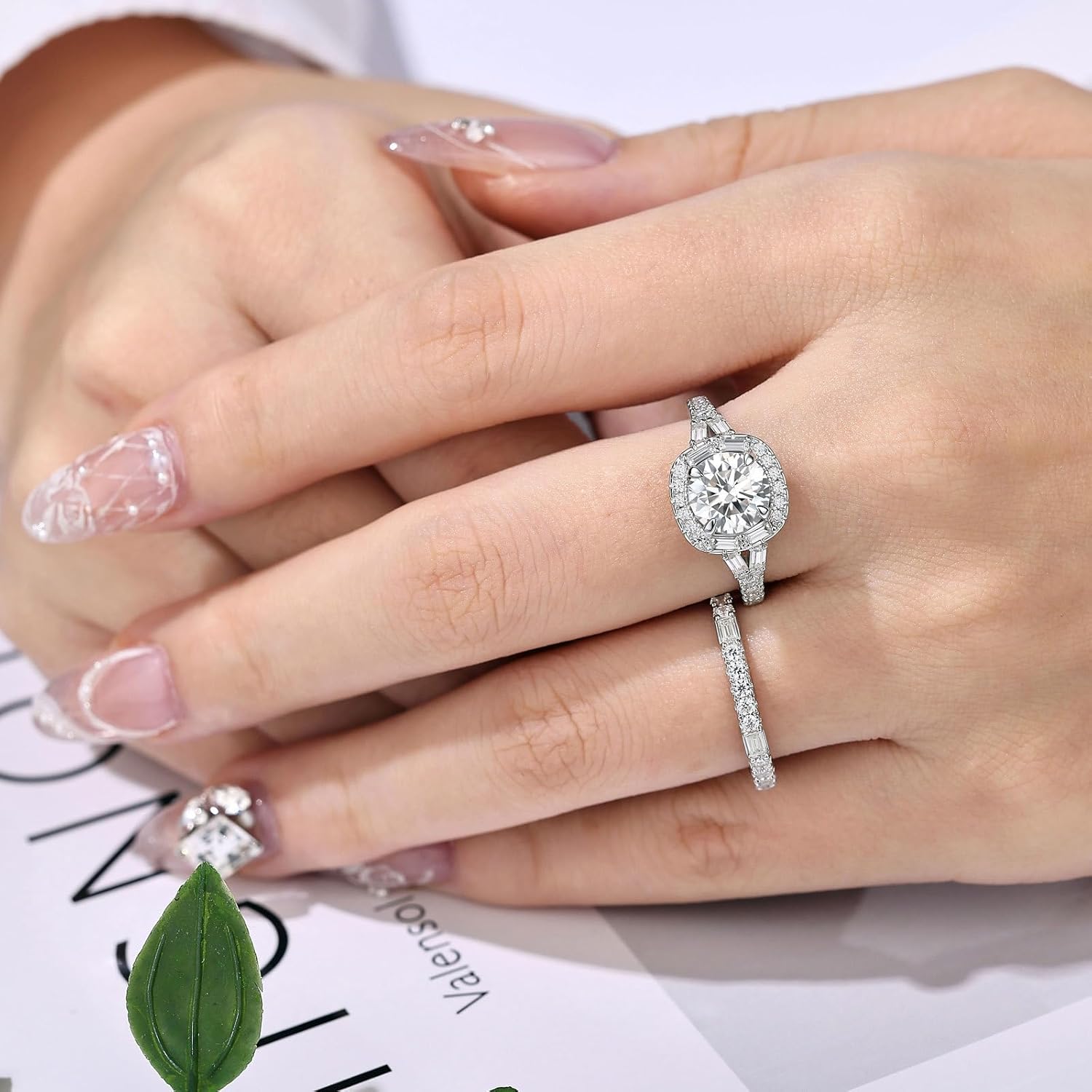 Moissanite Round Halo Wedding Ring Sets For Women Vintage Engagement Ring 925 Sterling Silver Sz 5-10 - Image 5