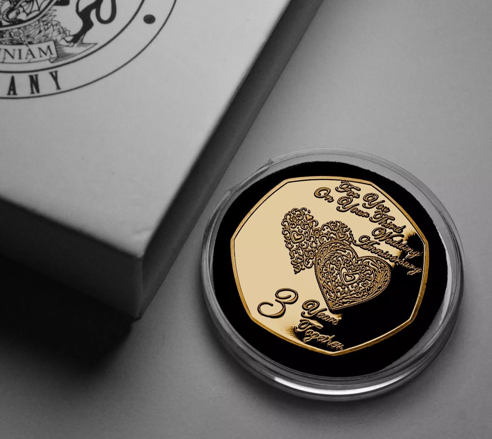 The Commemorative Coin Company Gold On Your 3Rd Wedding Anniversary 24Ct Commemorative In Gift Box. Couple/Husband/Wife 3 Years Together Gift/Present Love/Token