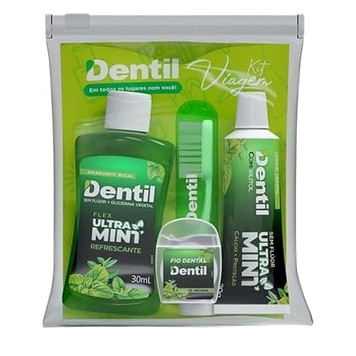 Dentil – Kit Viagem Ultra Mint Verde | Creme Dental 30g + Escova de Viagem + Fio Dental 25m + Enxaguante Bucal 30ml | Hálito Fresco e Proteção Contra Cáries