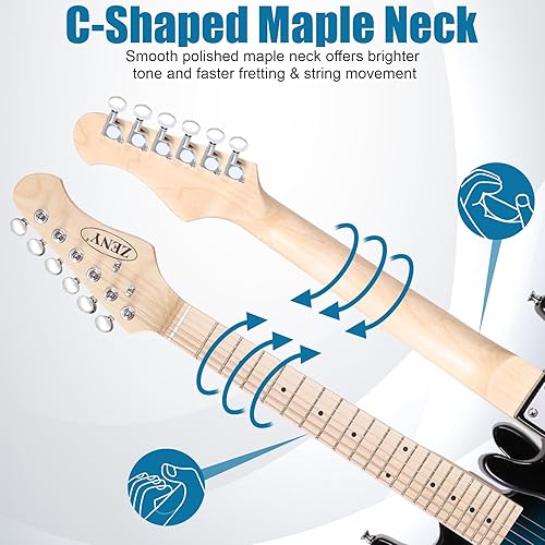 Vista 24 de ZENY Guitarra eléctrica infantil de 30 pulgadas con amplificador de 5 W, bolsa de concierto, correa, cable, cuerdas y púas, kit de accesorios Rosa