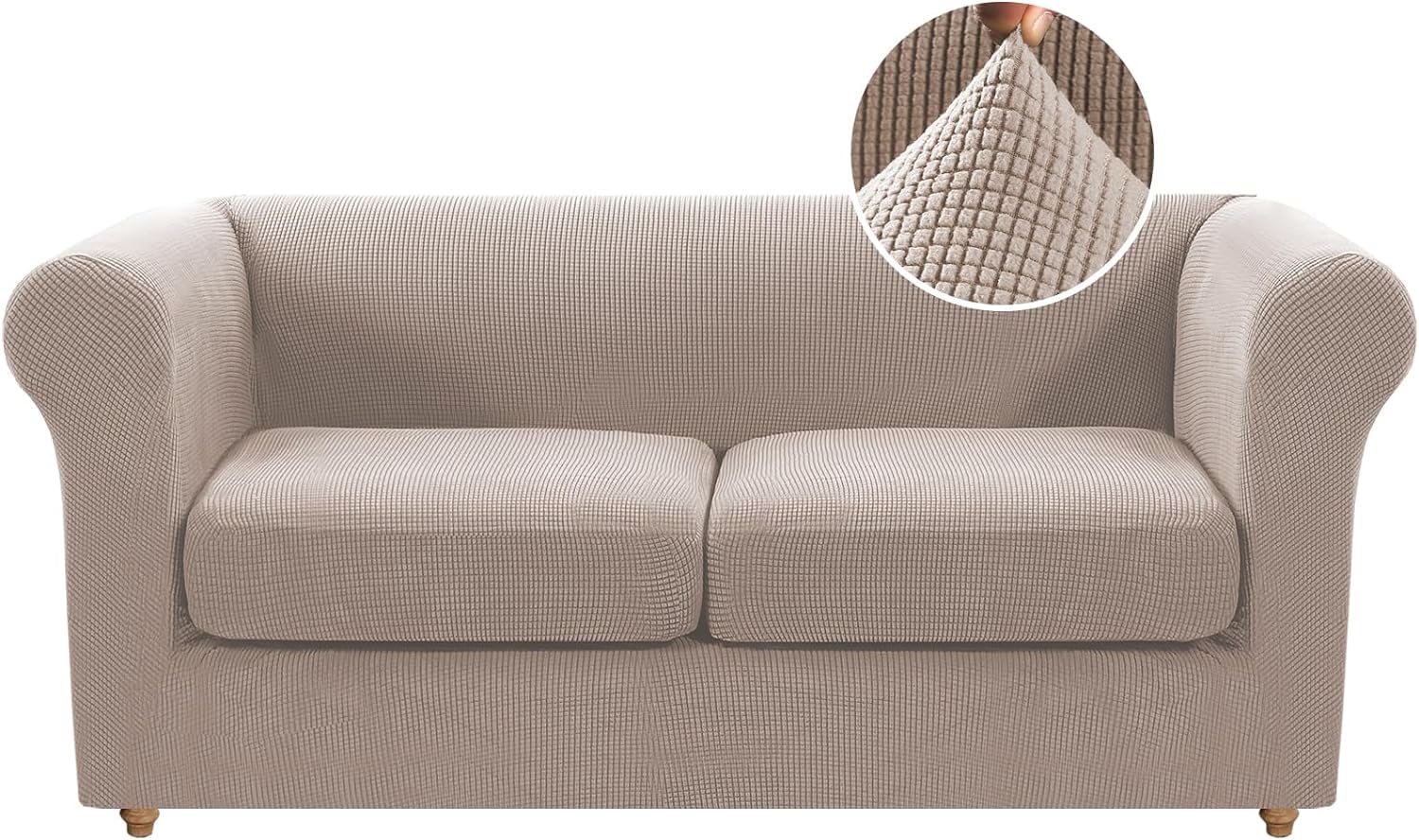 Wjhdwyd Sand 2 Seater Sofa Cover With Armrests, Stretch Chesterfield Sofa Cover With 2 Separate Sofa Seat Covers, Universal Modern Non-Slip Sofa Cover(,2 Posti)