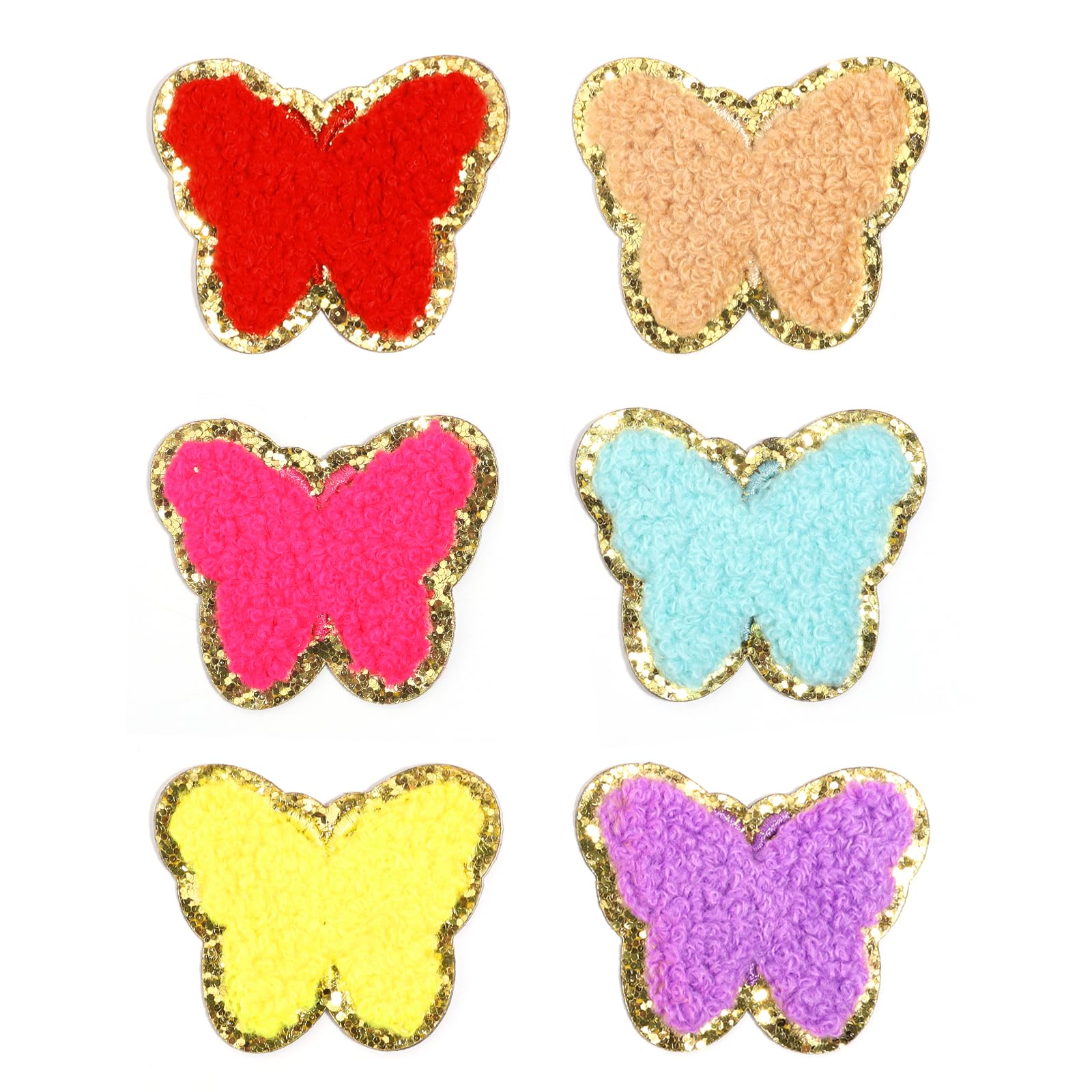 Yumttero 6 Pcs Chenille Patches Cute Self Adhesive Butterfly Patches for for Bags Clothes Dress Jeans Hats Laptop Phone Case Fridge DIY Accessories (Butterflies)