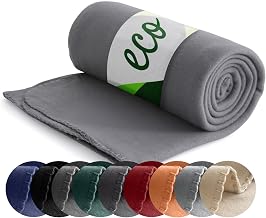 wometo Ecological fleece blanket made from 100% recycled material, Oeko-Tex certified, GRS, 130 x 160 cm, approx. 400 g, heavy grey, with lint-free edge and border