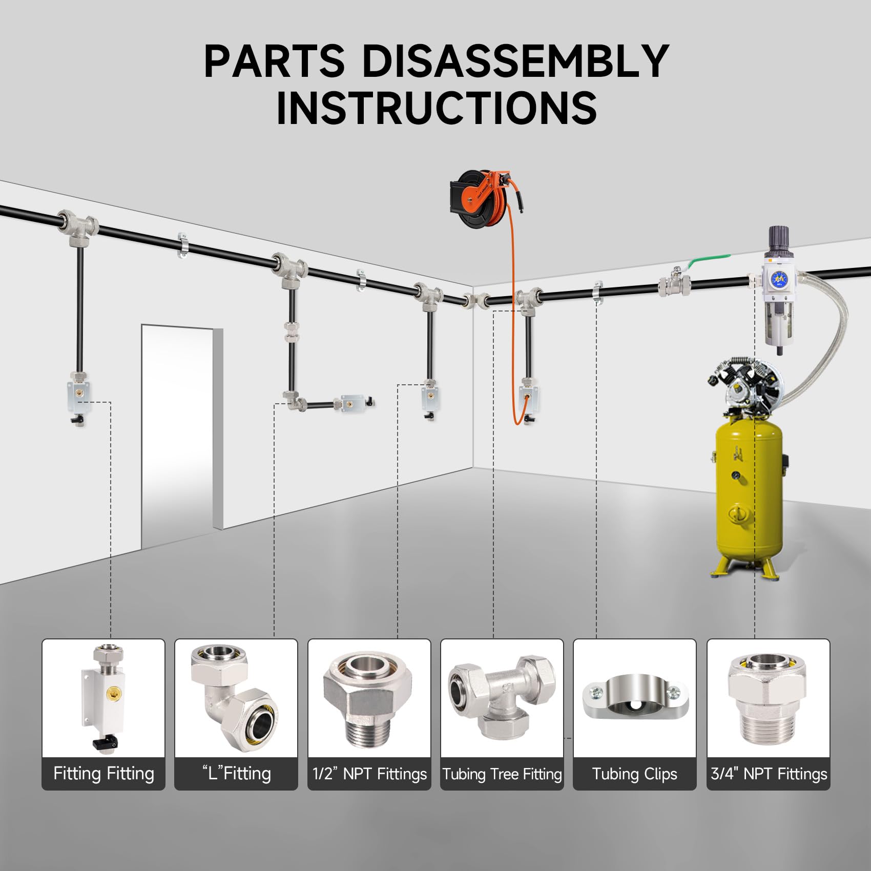 AXILYZE 76-Piece Air Compressor Line Kit – 3/4 Inch X 200 Feet HDPE-Aluminum Tubing, Leak-Proof Fittings, 200 PSI, Perfect For Shop Or Garage Air Systems