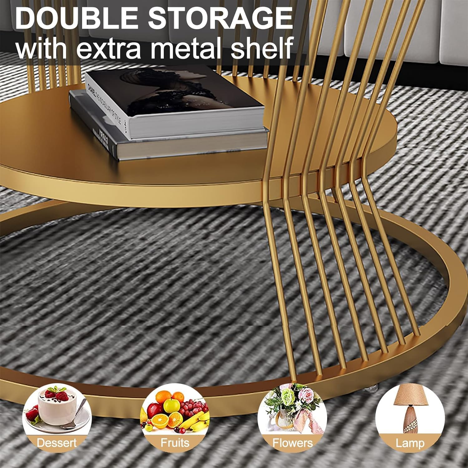 Set van 2 nestbare salontafels, moderne stapelbare ronde bijzettafel met opbergruimte, metalen salontafel met leistenen blad en stevig metalen frame voor kleine ESP Set van 2 nestbare salontafels, moderne stapelbare ronde bijzettafel met opbergruimte, metalen salontafel met leistenen blad en stevig metalen frame voor kleine ESP