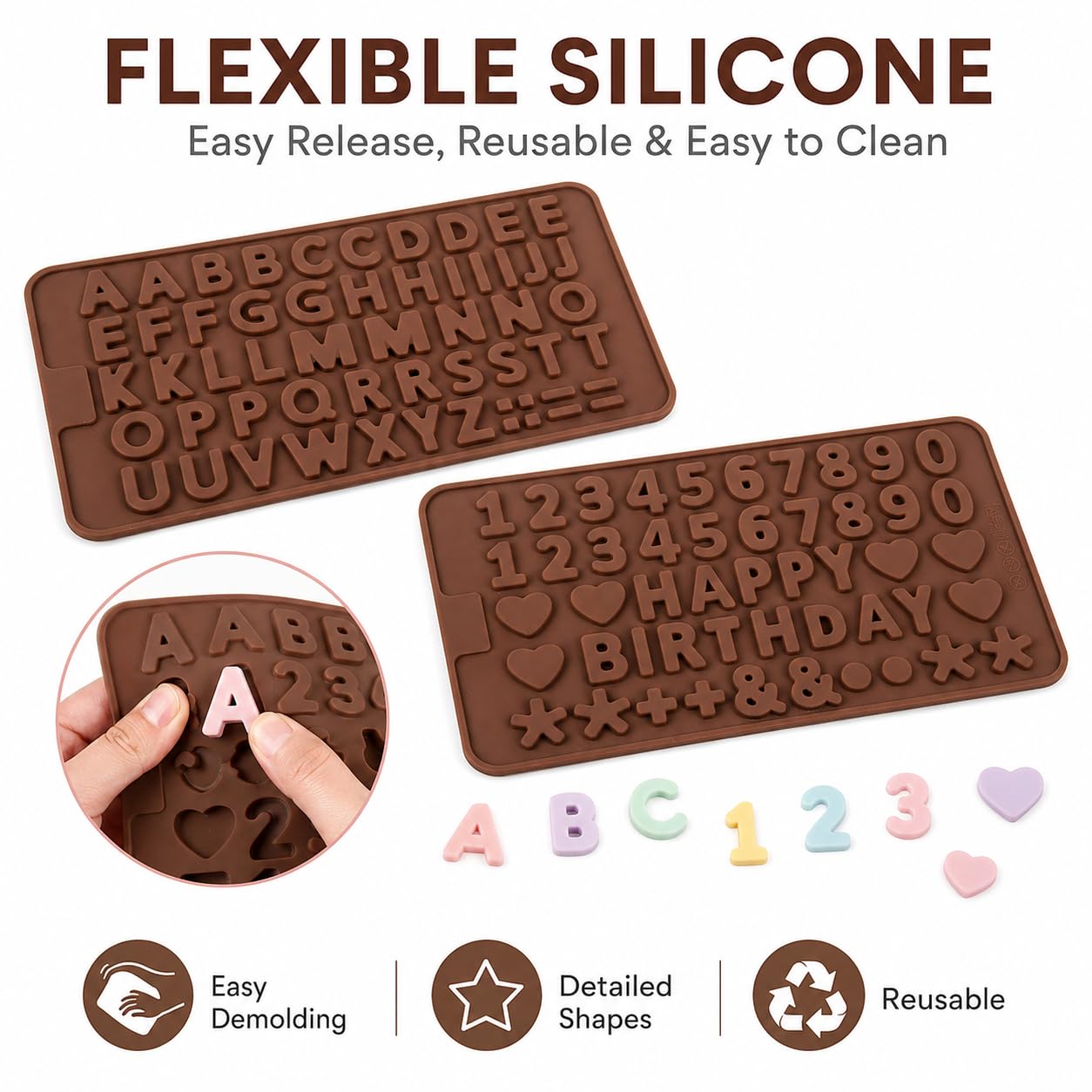 Paquete de 2 moldes de silicona con números de letras numéricos, para decoracion tarta y pasteles (número y alfabeto (2 unidades)