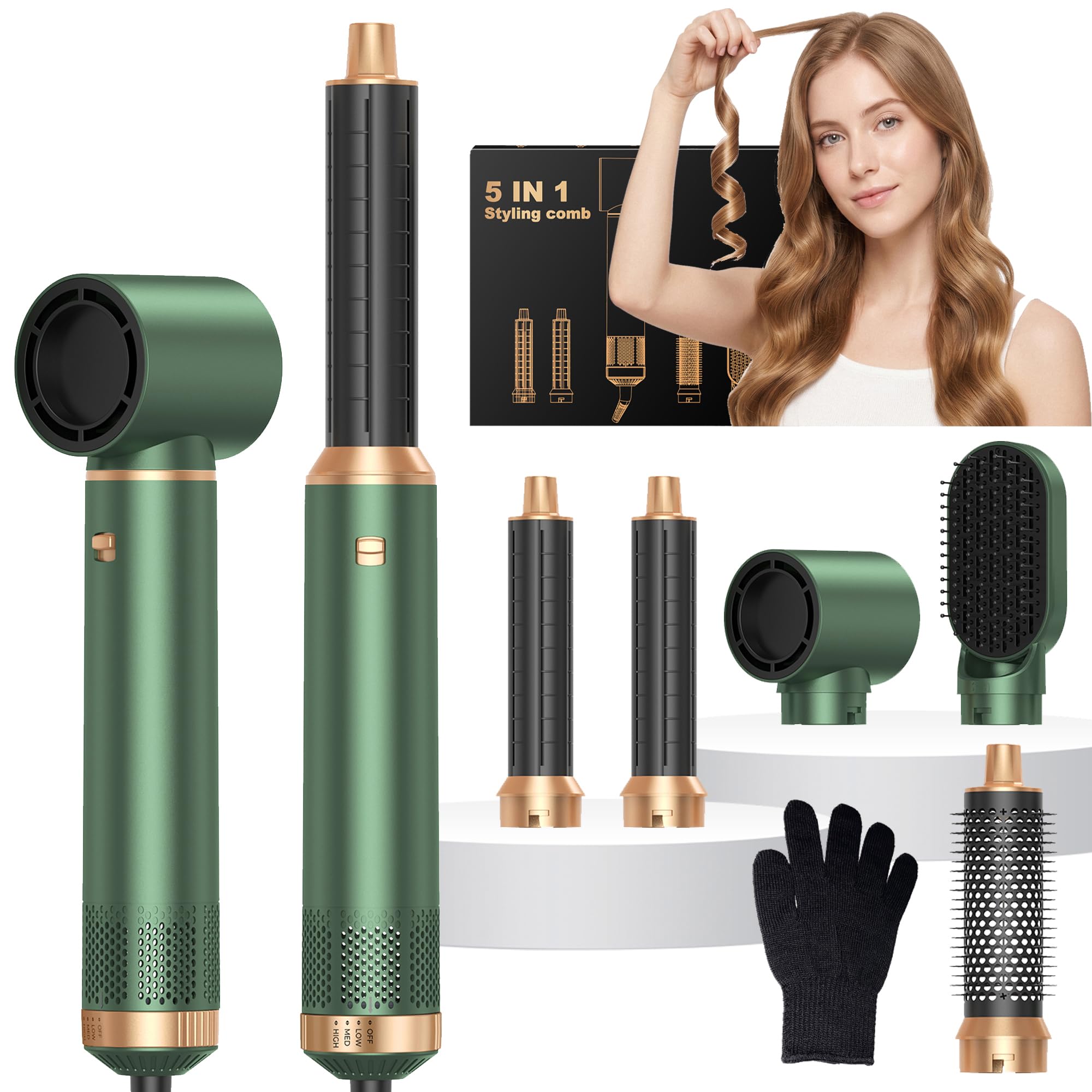 Air Brush 5 en 1, seche cheveux 5 en 1 avec Brosse Soufflante, Lisseur cheveux, Boucleur a cheveux, Thermal Brush, Air Styler 5 en 1 pour Sécher, Boucler, Lisser