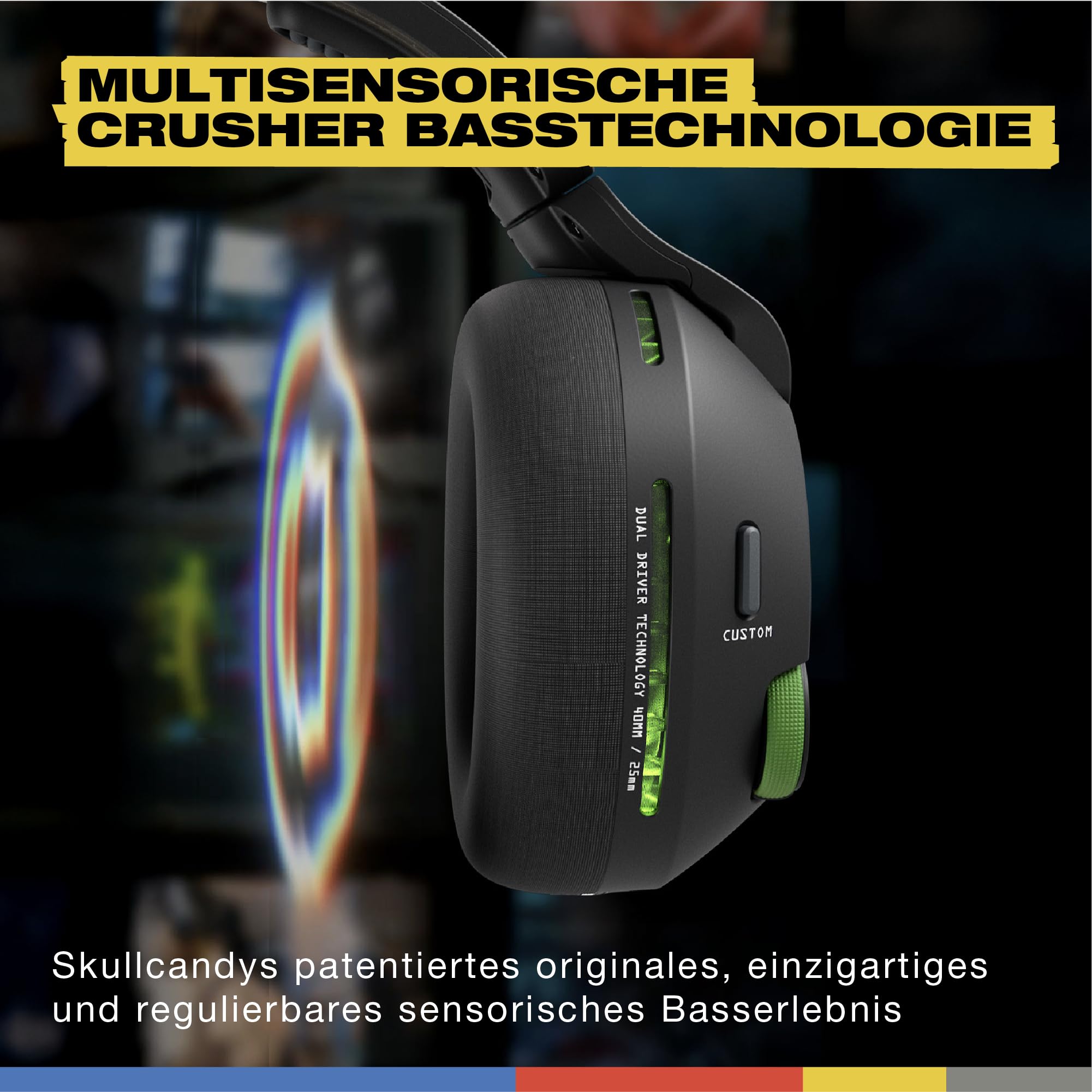 Skullcandy Crusher PLYR 720 Wireless Gaming Headset, Ultimate Immersion and Comfort, THX Spatial Audio and Multi-Sensory Bass, Removable Mic, Xbox, PC, PlayStation, Multi-Platform - Digi-Black Xbox | THX Spatial Audio, Multi-Sensory Crusher Bass, abnehmba