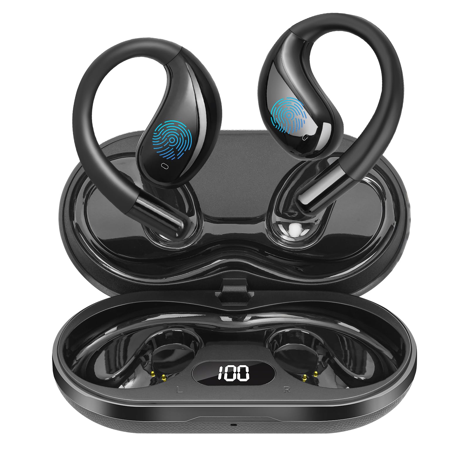 Open Ear Clip Wireless Earbuds Bone Conduction Headphones, Bluetooth 5.4 Headphones with 50H Playtime Touch Control Ultra-Comfort, IPX7 Waterproof Headset for Working Sport Gym Running