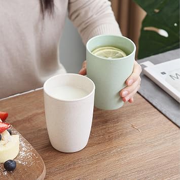 4 Pack Unbreakable Reusable Drinking Cups, 350ml Plastic Tumblers Drinking Cups Set for Kitchen Picnics Outdoor Parties Travels - Dishwasher and Microwave Safe