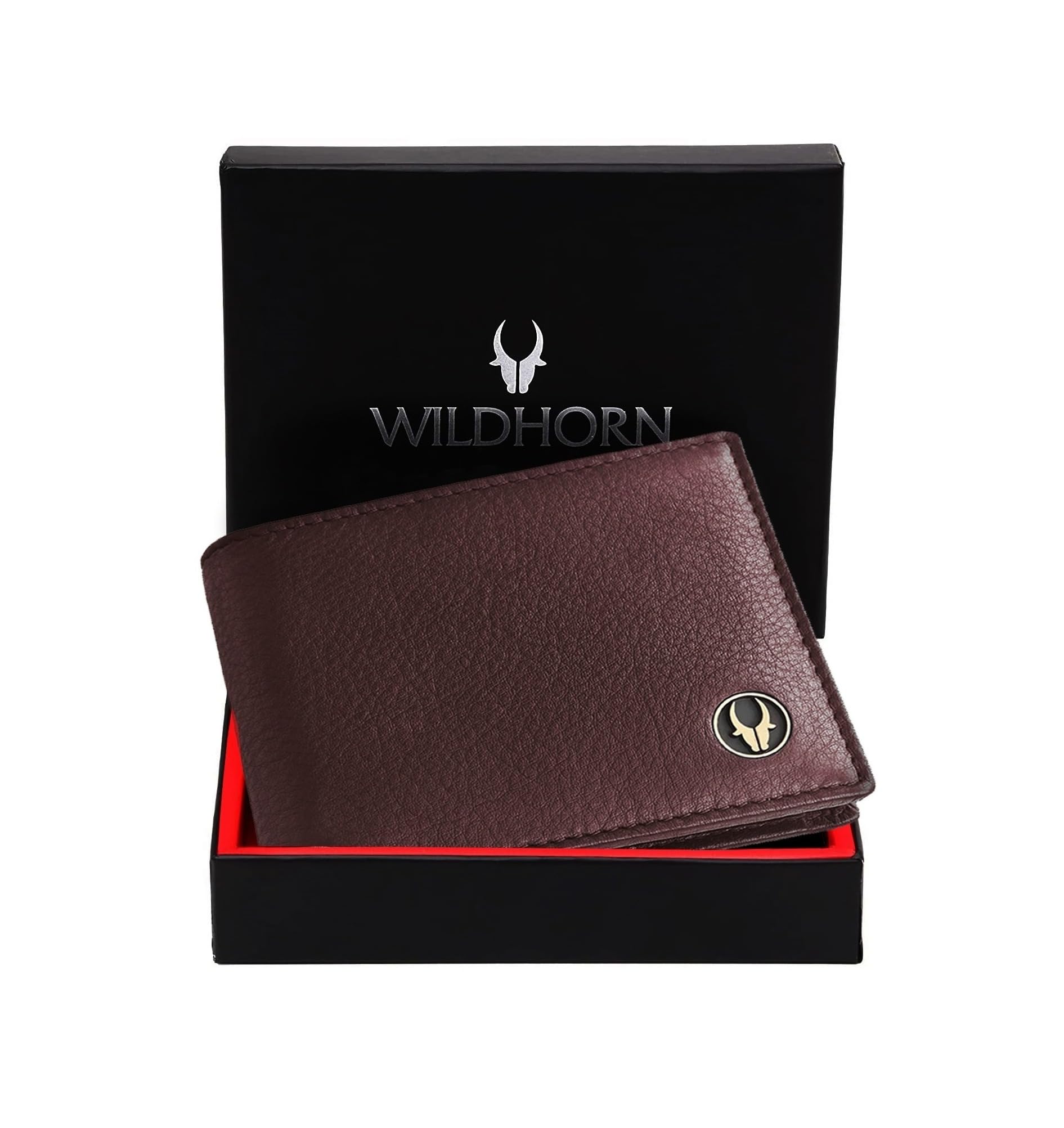 WildHorn RFID Protected Leather Wallet for Men I 2 Currency Compartment I 6 Card Slots I 1 Coin Pocket (Maroon)