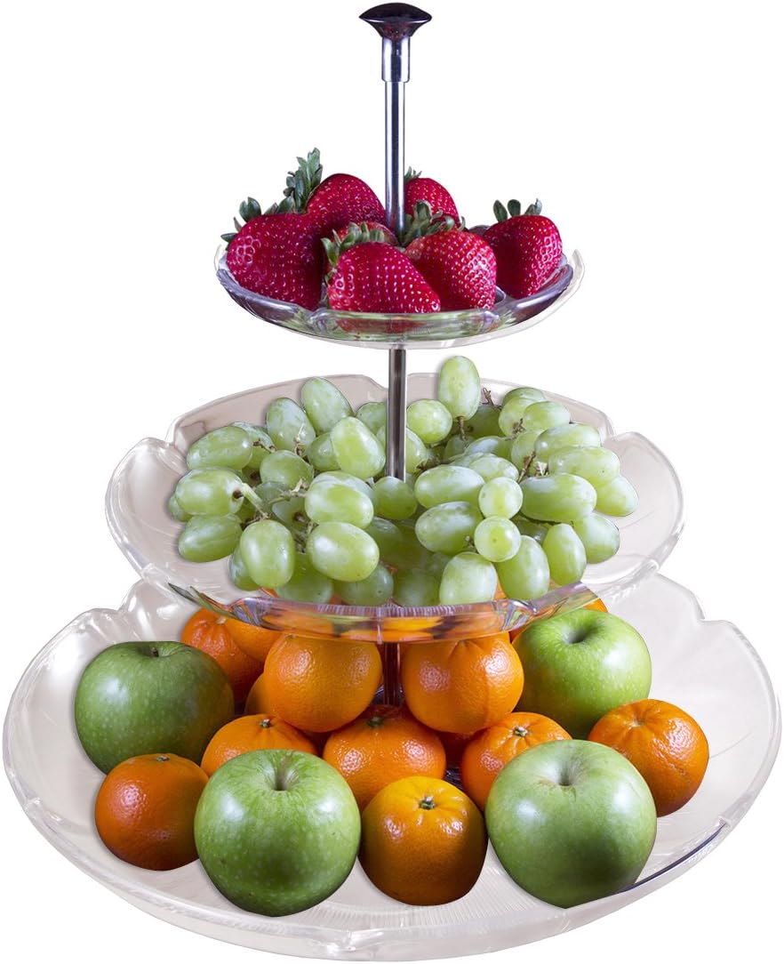 3 Tiered Dessert Serving Tray w/Shatter-Proof Acrylic Design | Extra-Durable Three Tier Cake Stand | BPA-Free Plastic Cupcake Holder | Food Display Platter for Wedding, Tea Parties & More