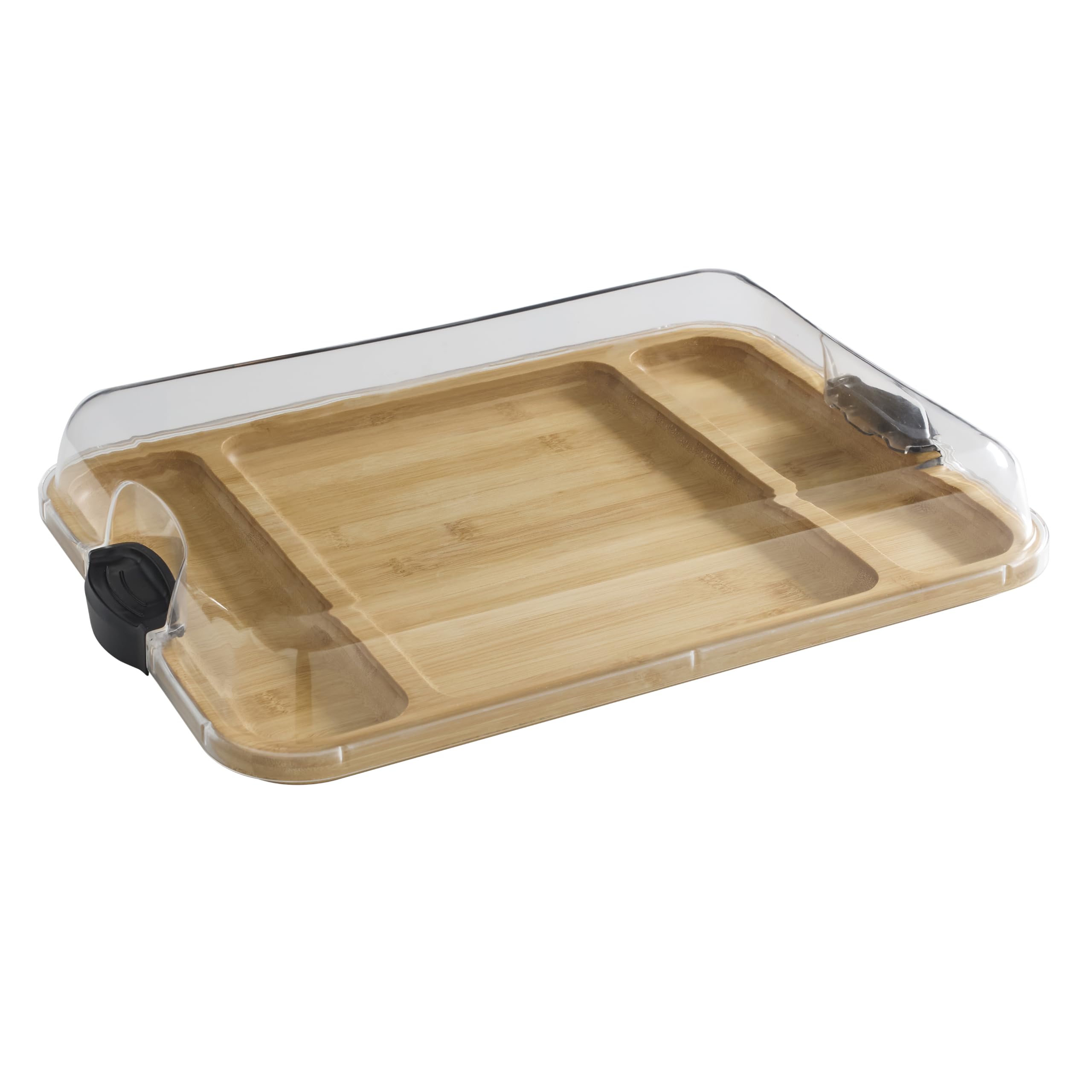Farberware Build-a-Board Cutting Board with Three Compartments and Clear Locking Lid for Charcuterie, Snacks, and More, Acacia, 40.5cm