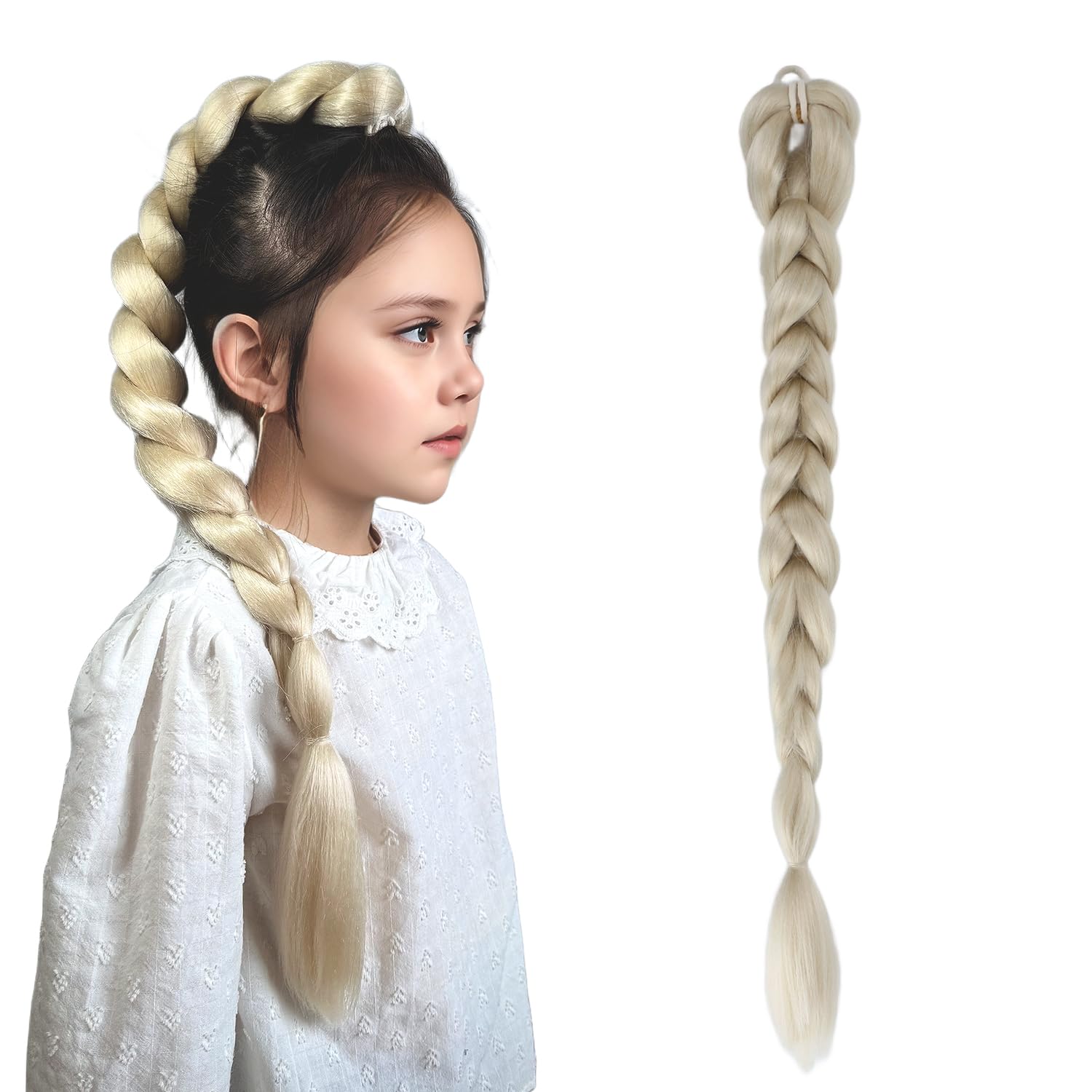 MAGQOO Kids Purple Braid Ponytail Pre Braiding Hair Extensions with Tie for Child Girls Halloween Cosplay Costume Anime Party 26 Inch image 5