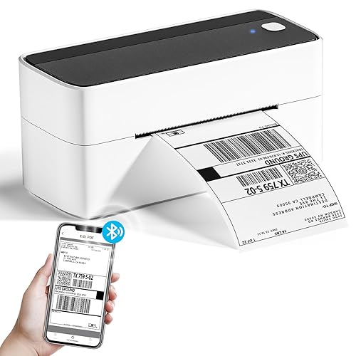 Phomemo Bluetooth DHL Etikettendrucker, Label Printer 4x6 Versandetiketten Drucker, Labeldrucker Thermodrucker für Barcode, Amazon, Etsy, Shopify, DHL, DPD, GLS, FedEx, Ohne Tinte, 241BT Schwarz-weiß