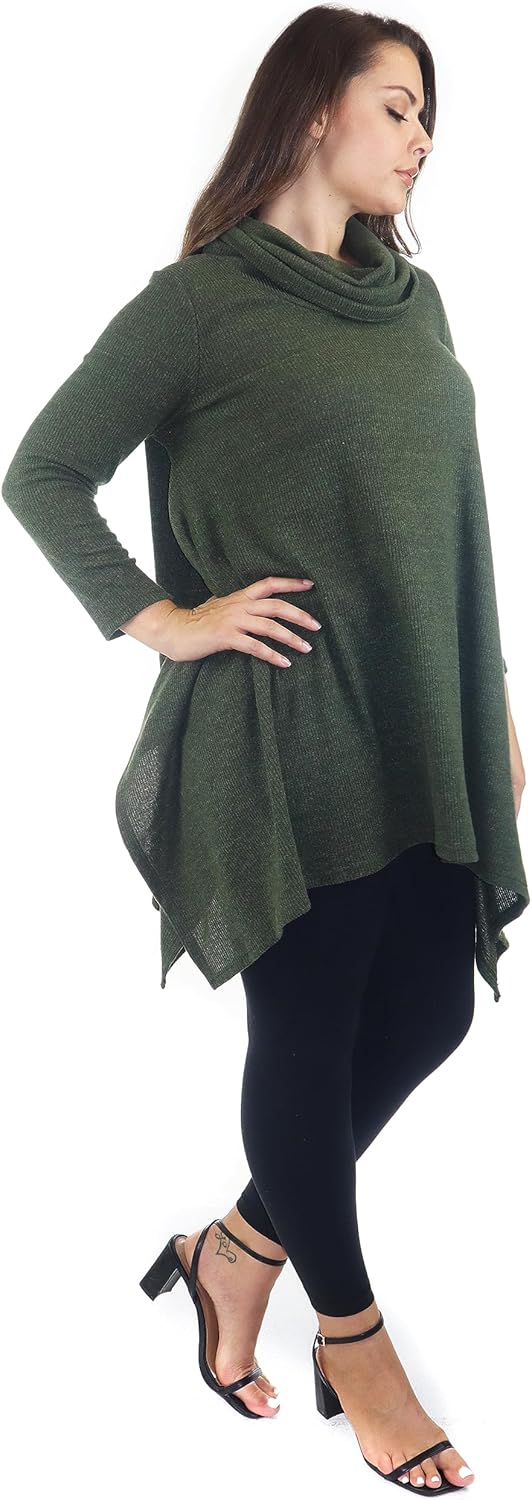 Dare2bStylish Womens Cowl Neck Cozy Asymmetrical Hem Tunic Outerwear Sweater for Chilly Weather | Reg and Plus Sizes