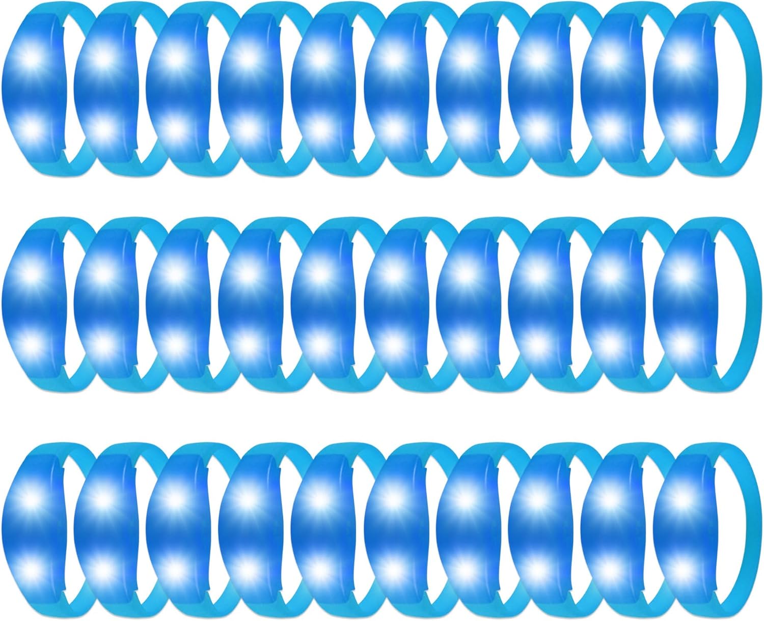 30Pcs Blue LED Bracelets Sound Activate Glow Bracelets With Flashing LED Strobe Music Control,Light Up Bracelets Party Favors for July 4th,Halloween,Christmas,Wedding,Birthday,Concert Camping Events