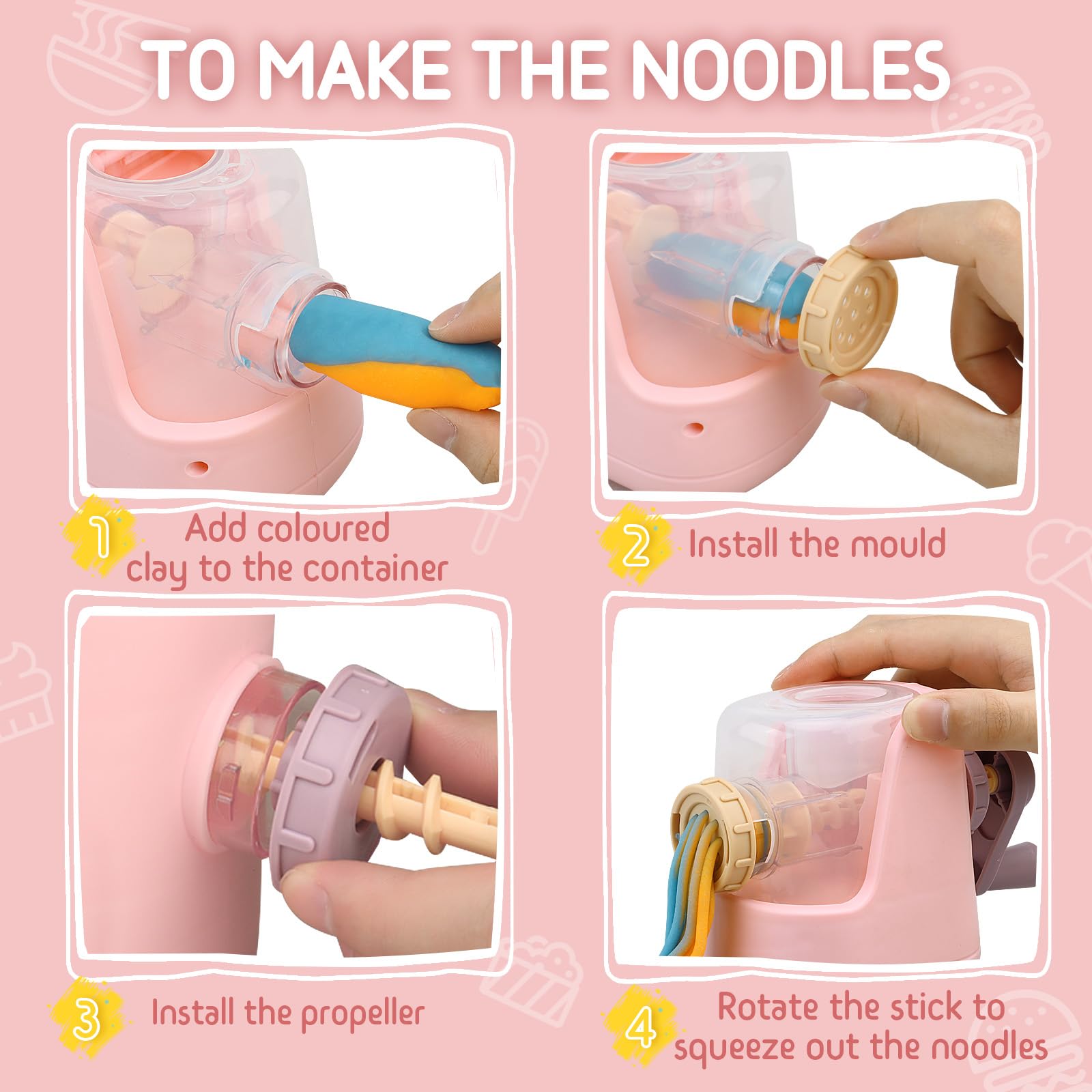 JONRRYIN Plastilina per Bambini, 65 Pezzi Formine per Plastilina Accessori con Macchina per Pasta e Gelatiera, Playdough Pasta da Modellare Regalo Giochi per Ragazzi Bambina (Pink1)