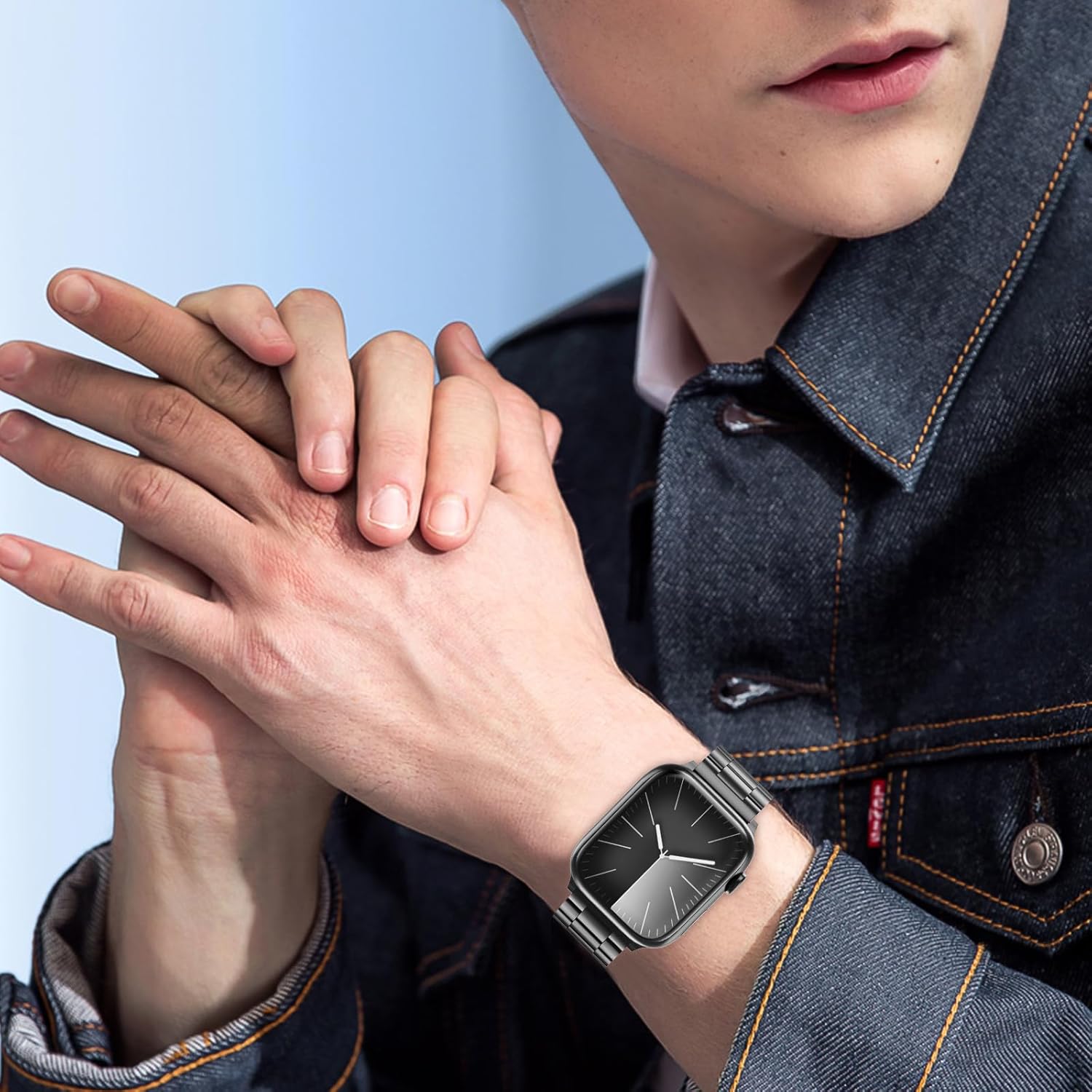 2-Pack Compatible for Apple Watch Band 49mm 46mm 45mm 44mm 42mm, Stainless Steel Replacement Strap Metal Bands for iWatch Ultra 3/2/1 Series 11/10/9/8/7/6/5/4/3/2/1/SE/SE2/SE3 Women Men,Black+Gold - Image 7