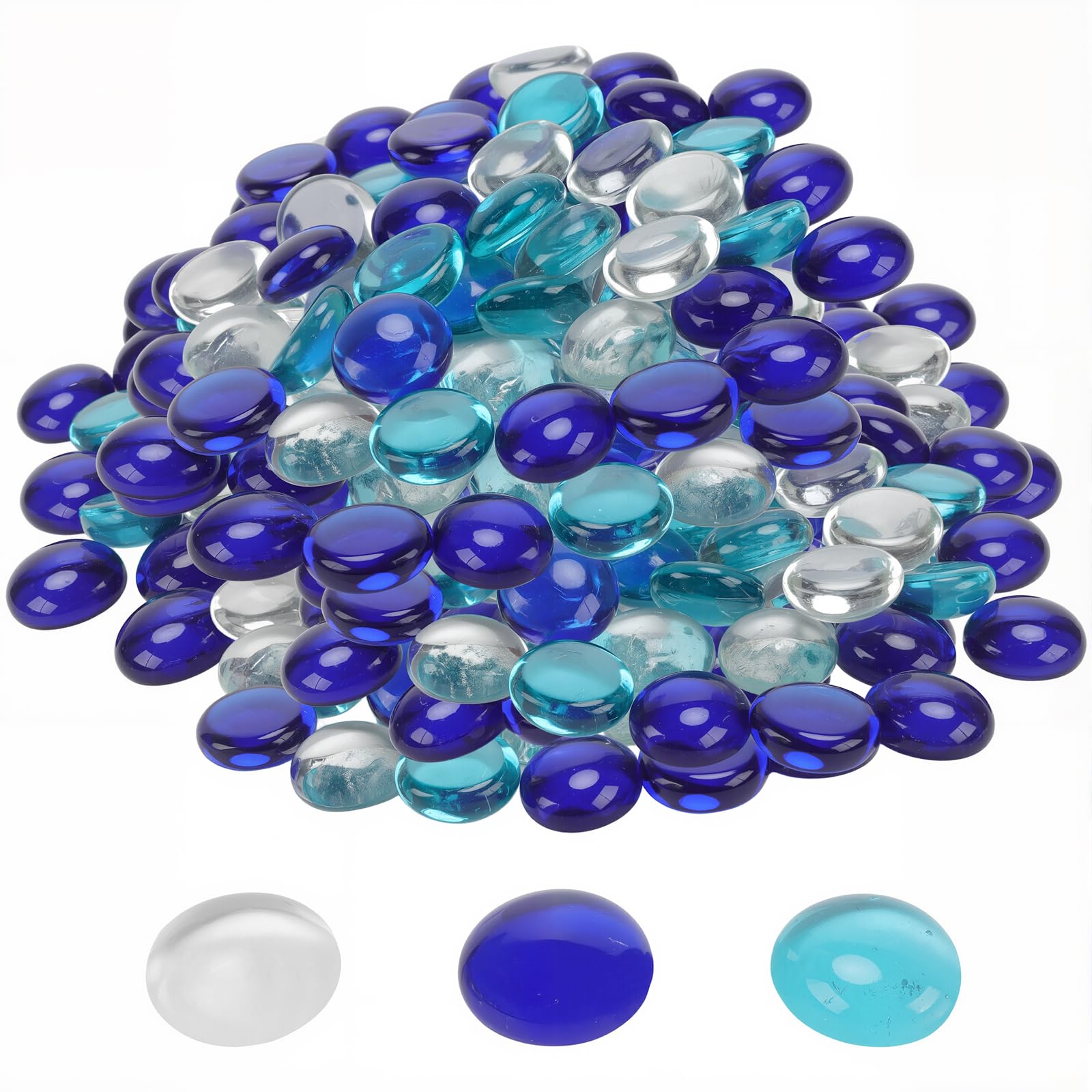 PINGEUI Lot de 500 galets en verre pour vases, petits galets décoratifs en verre transparent et bleu mer de 17 à 19 mm pour vase, aquarium, pot de fleurs, décoration d'aménagement paysager
