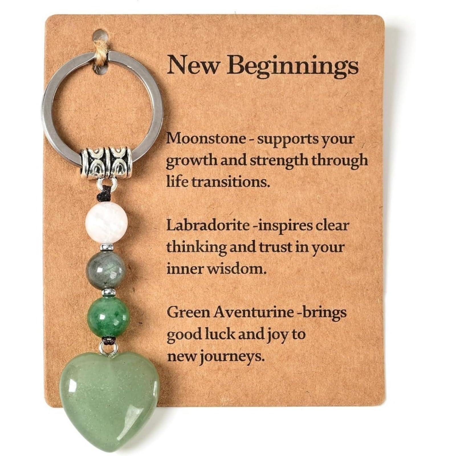 HKYUECHI Natural Crystal Keyring New Beginnings Healing Stones Keyring for Women Teacher Colleagues Friend Congratulations Retirement Leaving Graduation Motivational Gifts (New Beginnings-B)