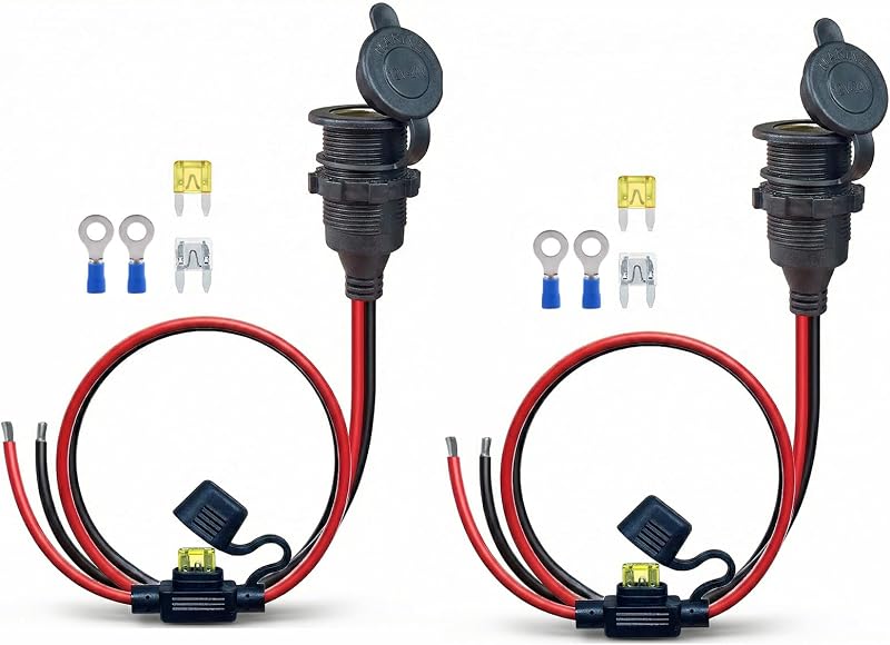 Extensão de Tomada para Acendedor de Cigarros YIWOFUWO 12 V/24 V com Cabo 13 AWG e Fusível de 20 A – Pacote com 2