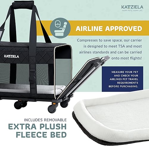 Miniatura 7 de Transportador de mascotas aprobado por aerolíneas - Transportador de perros con ruedas - Transportador de perros aprobado por aerolíneas TSA -
