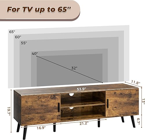 Miniatura 7 de SUPERJARE Soporte de TV para TV de 55 pulgadas, centro de entretenimiento con estante ajustable, 2 gabinetes, mesa consola de TV, consola Marrón