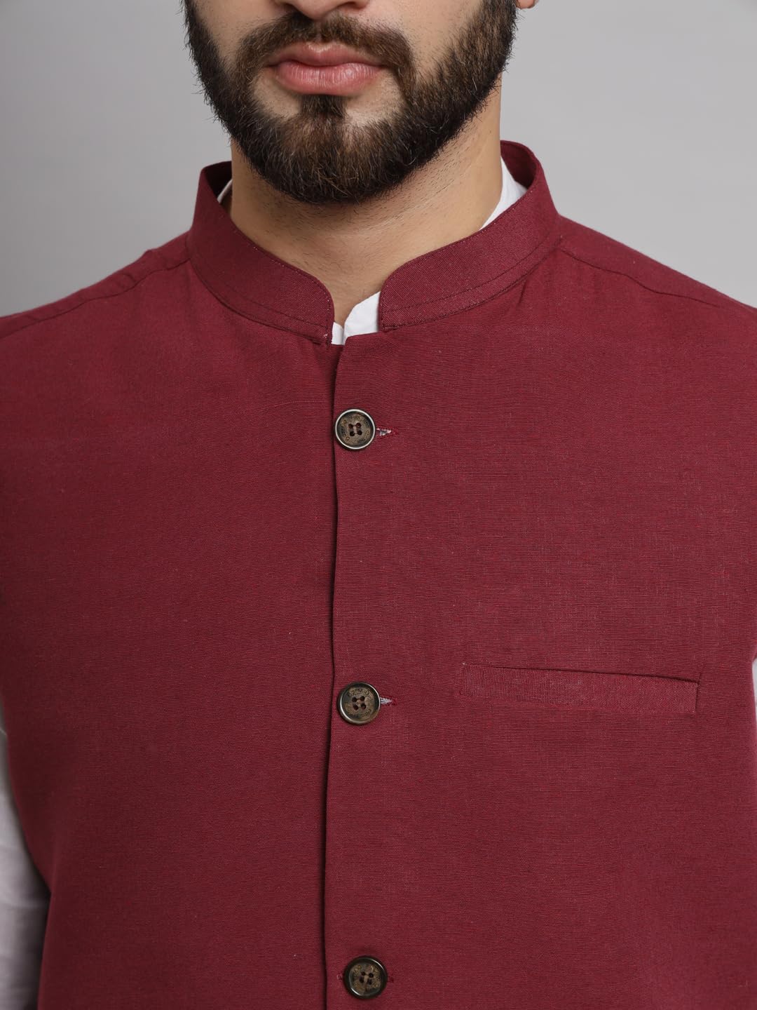 LATEST CHIKAN Men's Traditional Cotton Solid Nehru Jacket/Waistcoat -SADRI-DB-M-42 - Image 5 thumbnail
