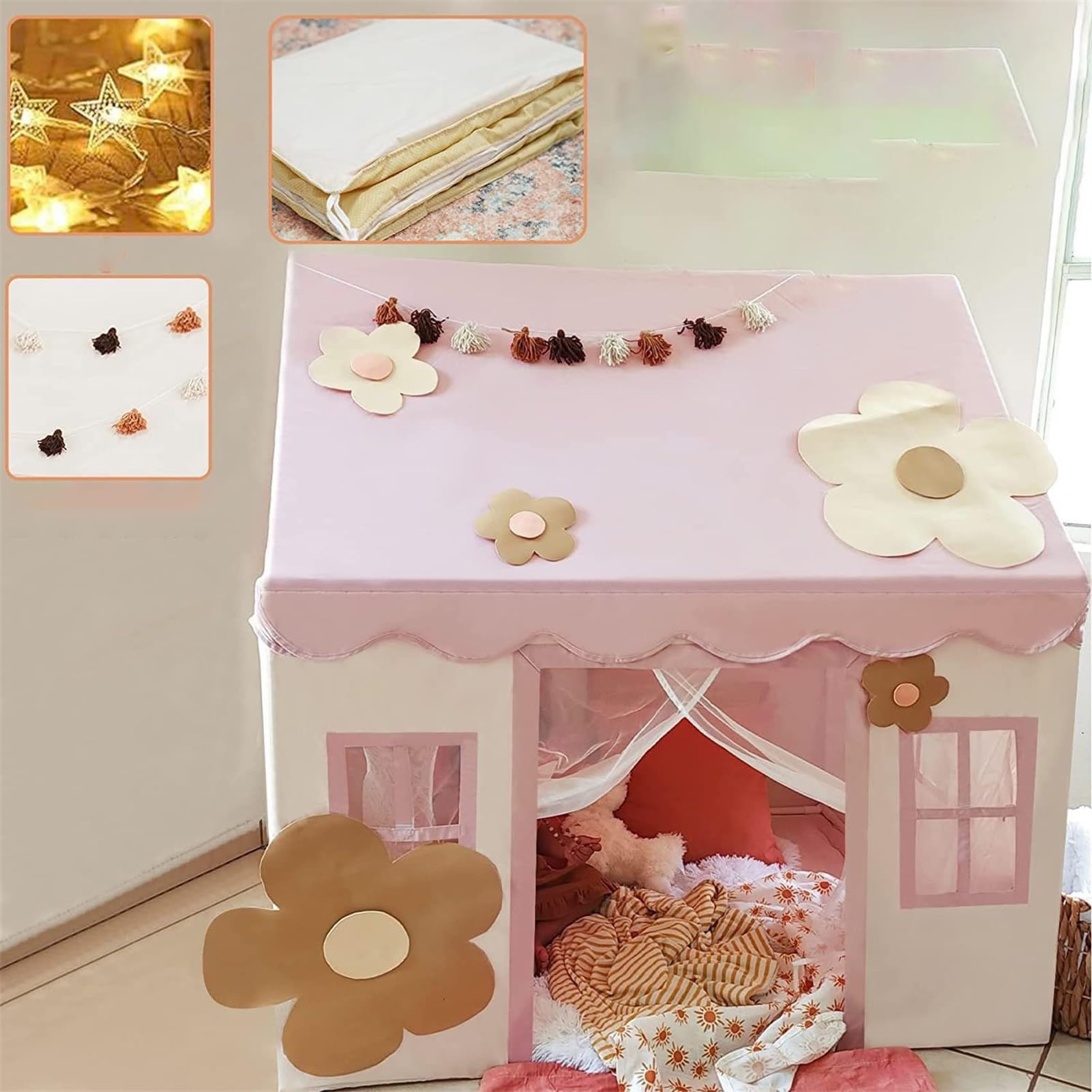 Kinder Spielzelt for drinnen, niedliches Haus-Spielhaus for Jungen und Mädchen, Burg-Spielzeugzelt Geschenk(Grün)
