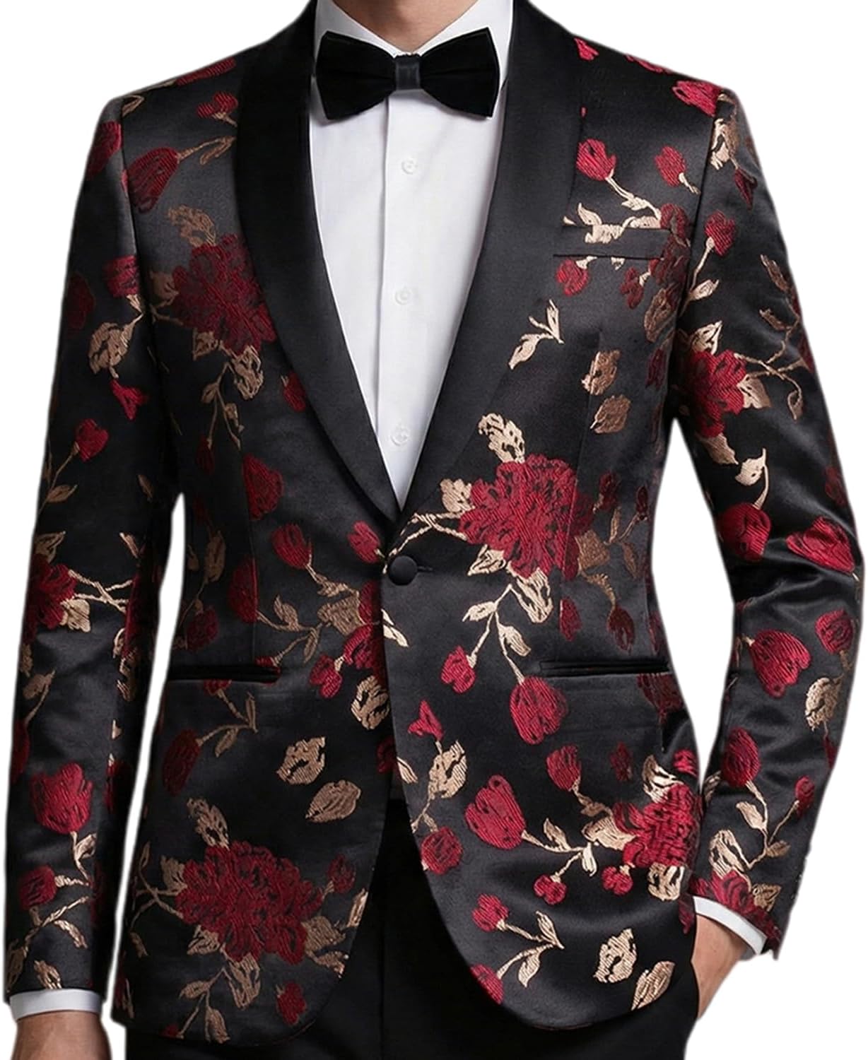 Stylish Men Suit Jacket Blazer Shawl Lapel One Button Slim Fit Long Sleeve Jacket Tuxedo Party Dinner