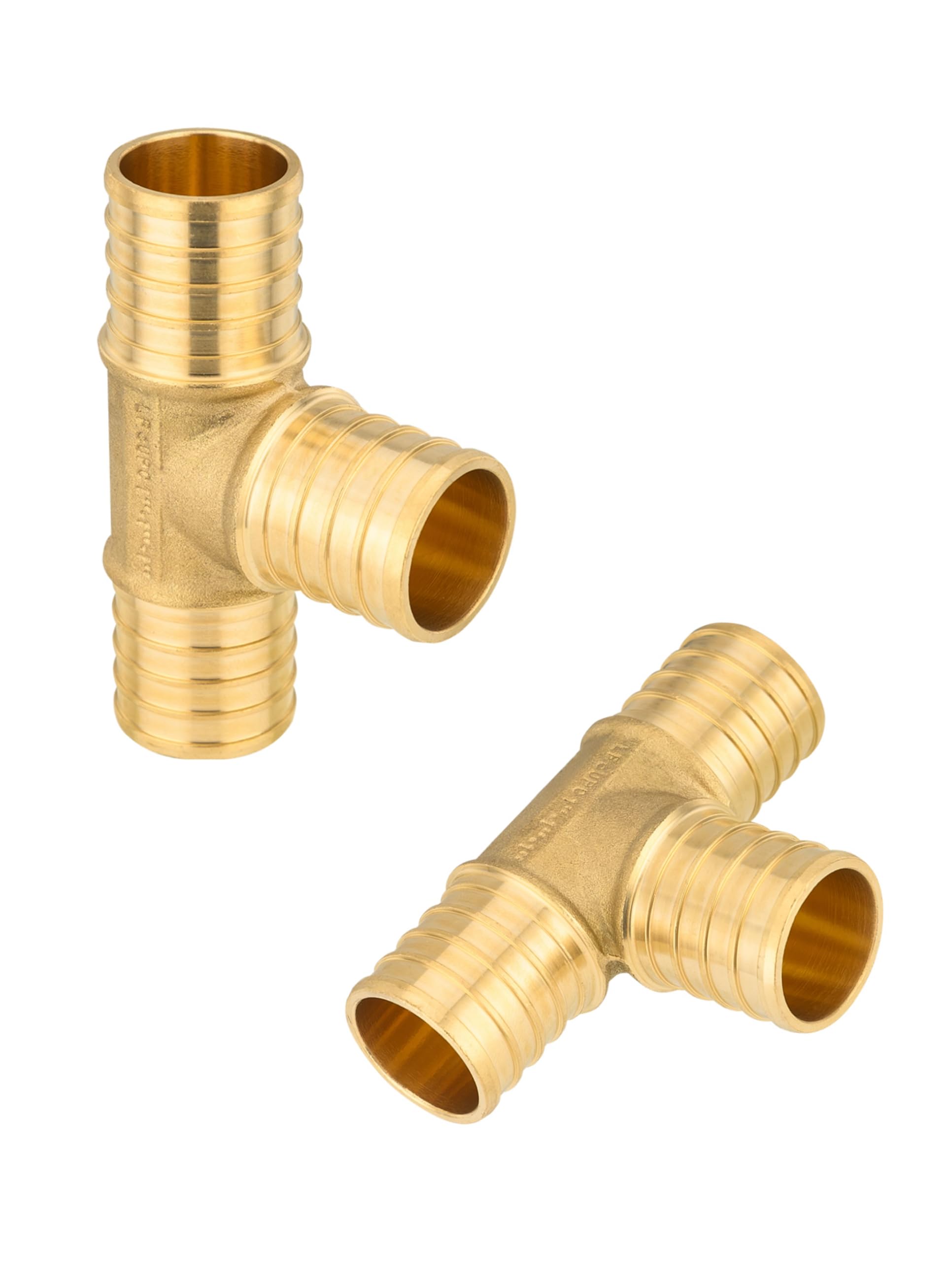 Efield Gold 2-Pack Barb Crimp Pex Fittings 1" X 1" X 1" Inch Tee Brass Fittings For Pex Tubing Connection, Astm F1807,(Pex1807074-2Pcs)
