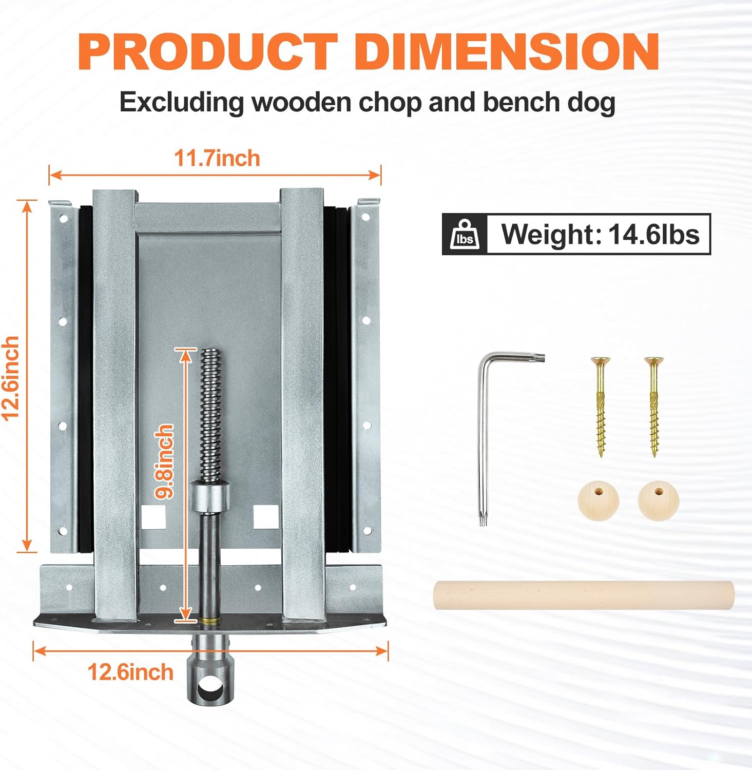 Adjustable Woodworking Vise 33302 for Custom Benchtops, Suitable for Workbenches up to 23" Thickness, Vise with Wooden Handle, Avoid Racking