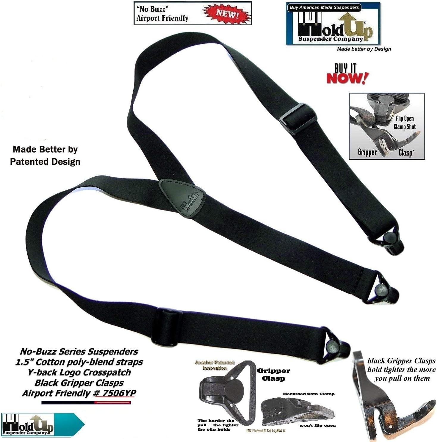Holdup Airport Friendly/No Buzz Suspenders with the USA patented Composite plastic gripper clasp - Image 4