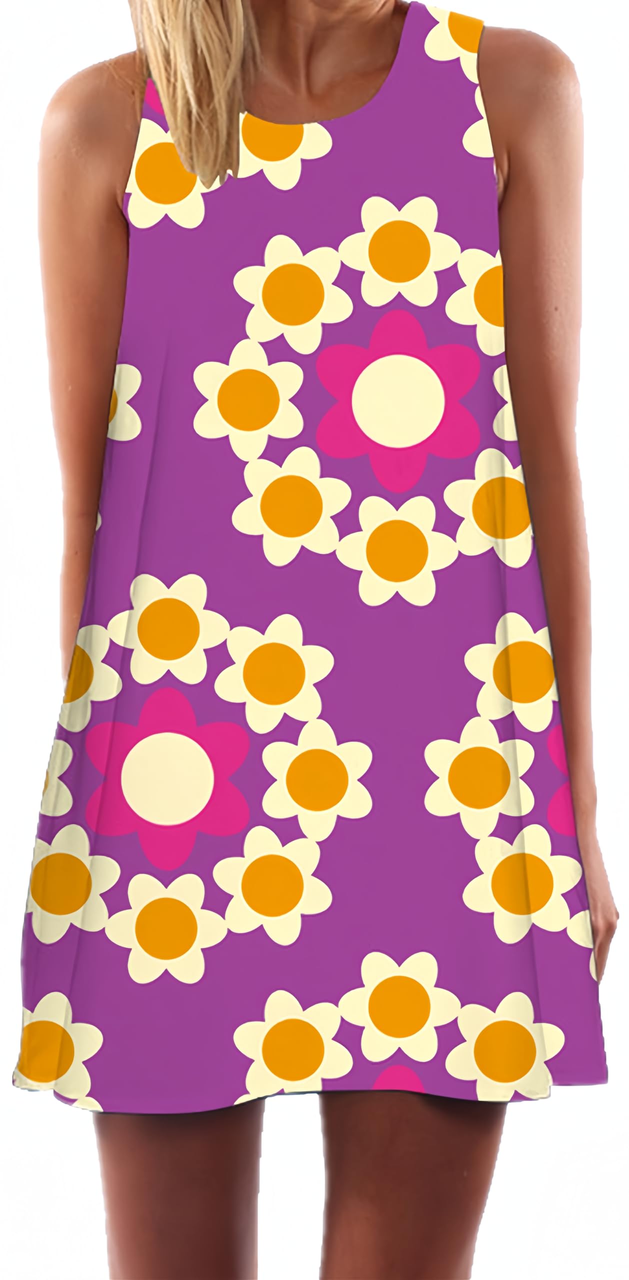 Ocean Plus Mujer Vintage Vestido Sin Mangas Cuello Redondo Vestido de Playa Vestido de Tirantes Camisetas Camisa Corta Vestido de Blusa