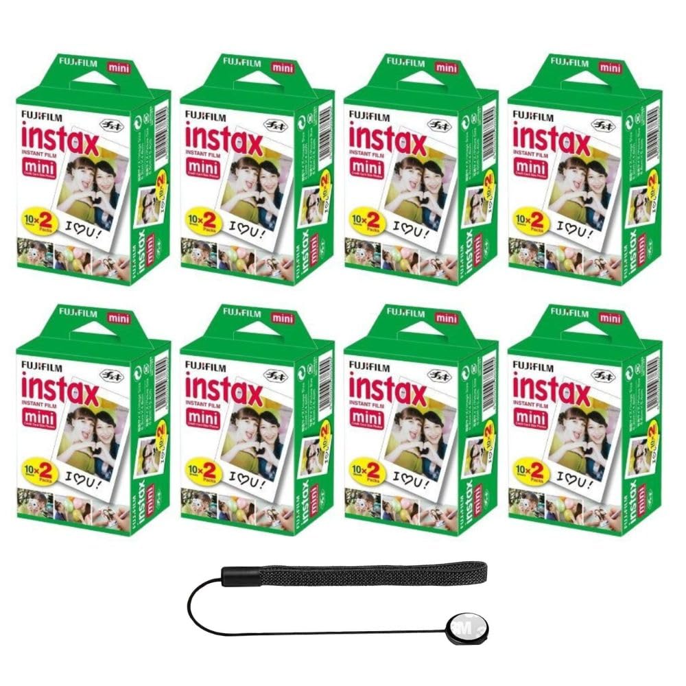 Fujifilm Instax Mini Instant Film for Mini Cameras, White, Credit Card Sized with Free Bonus Cap Keeper - (8 Twin Packs)
