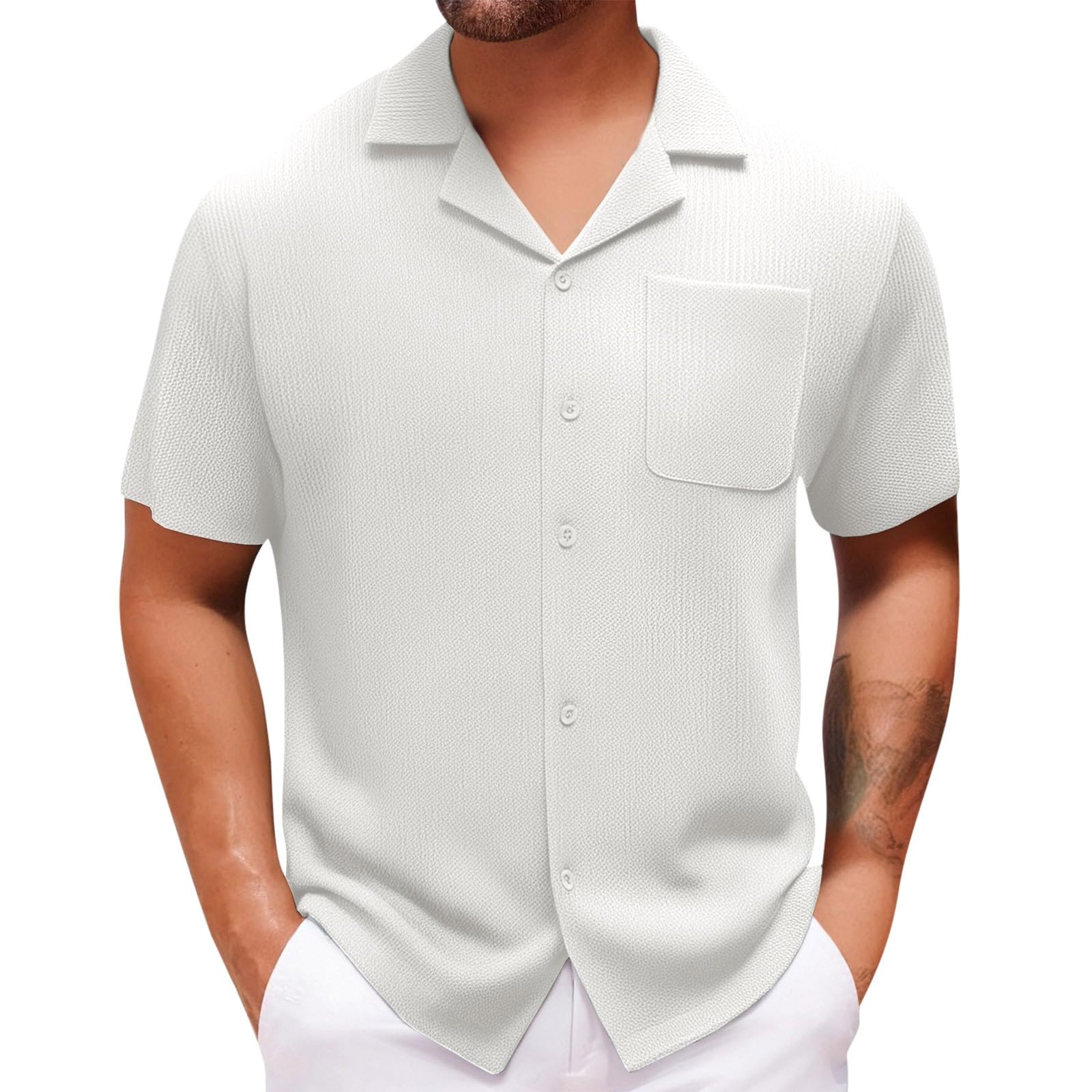 Summer Mens Hawaiian Shirts Oversized Short Sleeve V Neck Tees with Pockets Lightweight Beach Vacation Wedding Comfy Blouses