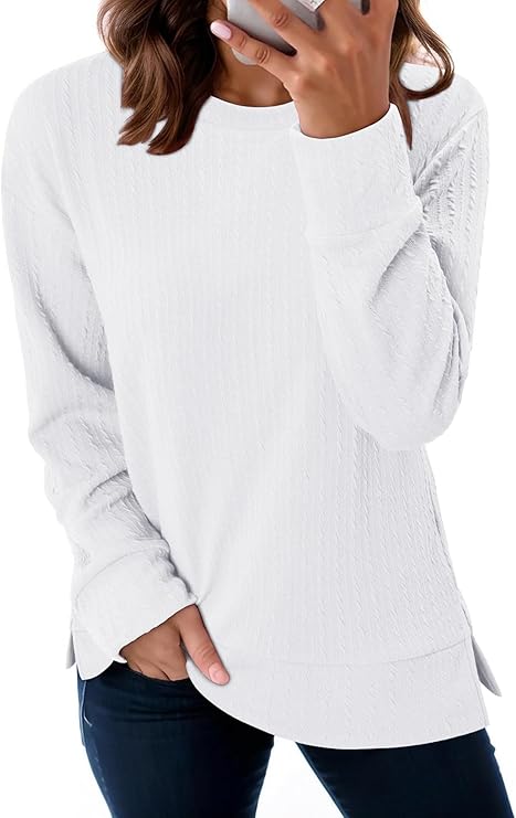 ONLYSHE Womens Shirts Long Sleeve Crewneck Tunic Tops Casual Lightweight Knit Solid Color Sweatshirts Trendy Blouse Basic Tee
