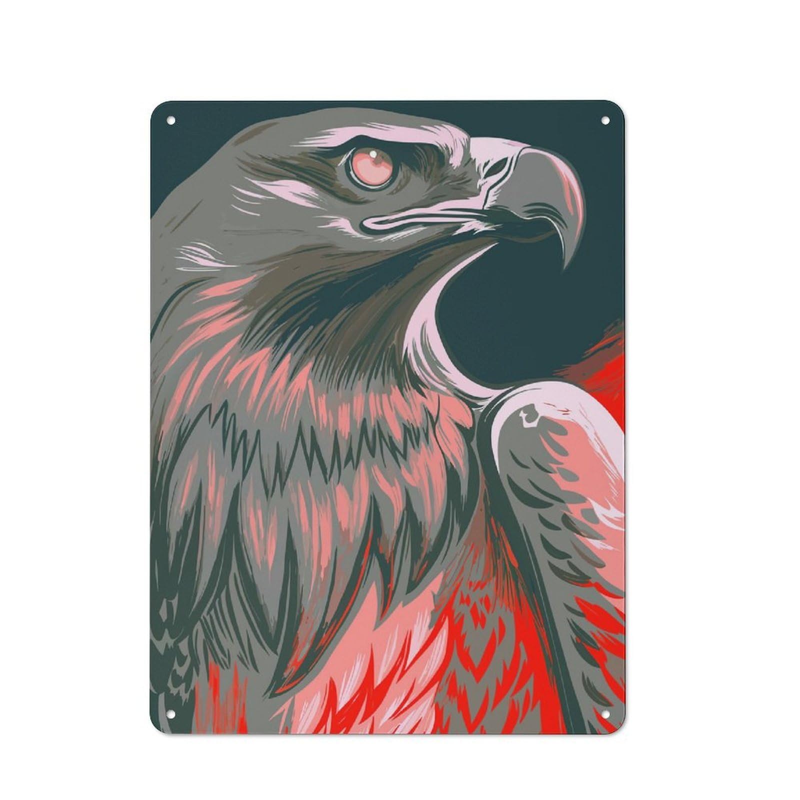 Junmoney Stylized Eagle Portrait With Red Accents Metal Sign 40X30cm With For Pub Or Café, Retro Decor, For Cooler-Month Interiors With Retro Character