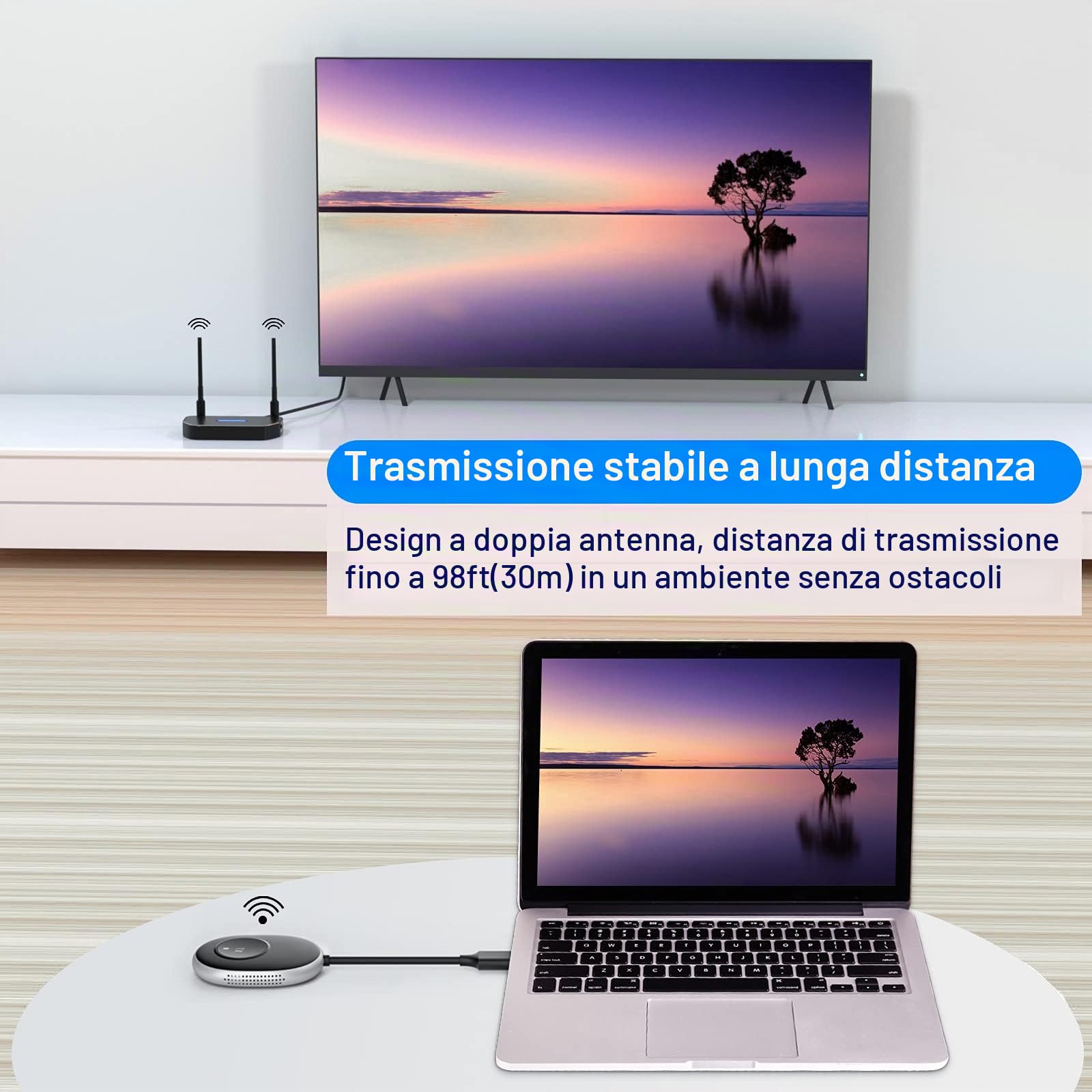 1080P Trasmettitore e Ricevitore HDMI Wireless, Adattatore Estensore Dongle HDMI Wireless per Segnali HDMI da Laptop, PC, Smartphone, Tablet da Visualizzare su HDTV, Monitor o Proiettore